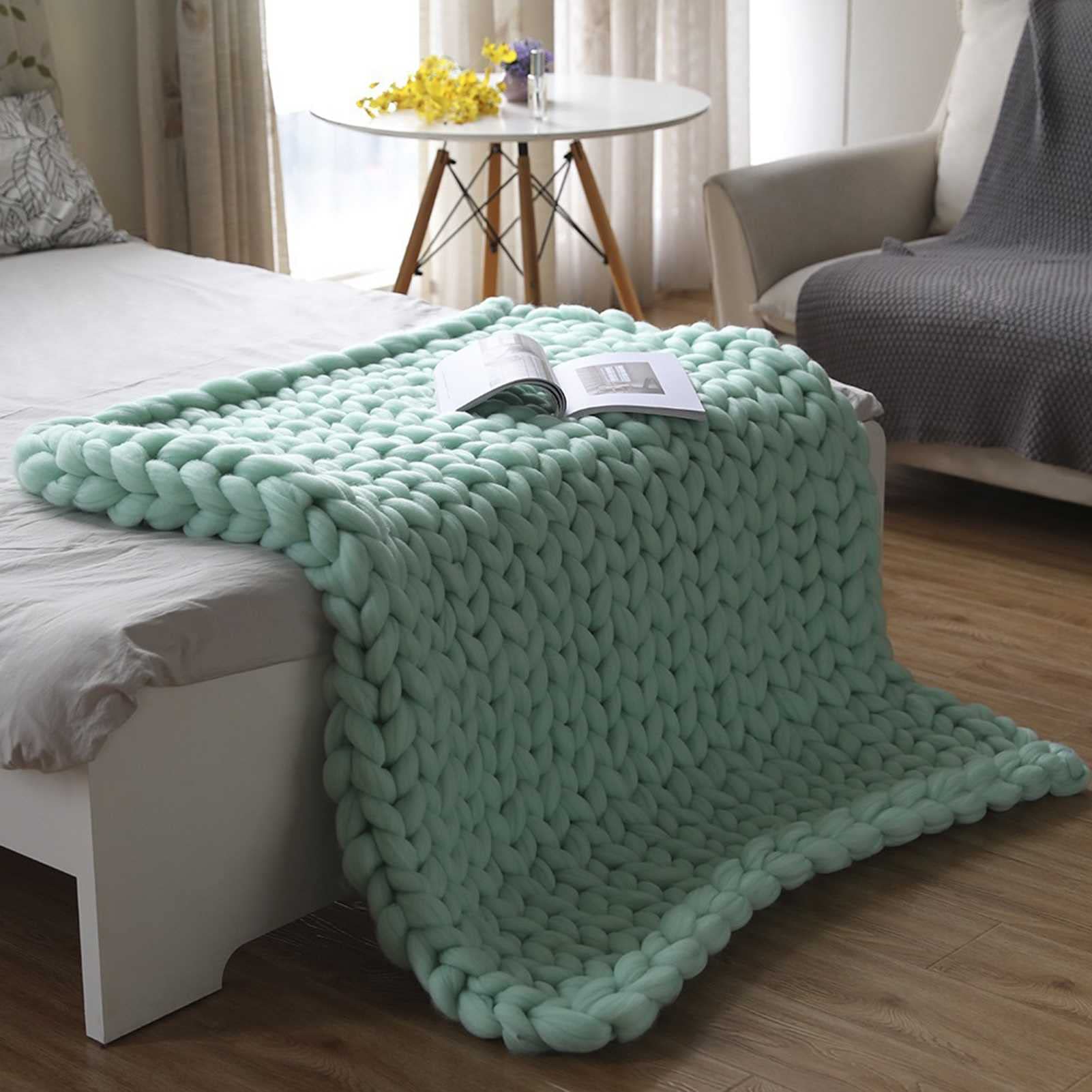 Chunky Knit Merino Wool Blanket - Extra Thick & Cozy Hand-Knitted Throw for Bed, Sofa, or Office - Perfect for Winter Nights, Boho Home Decor, and Gift Giving