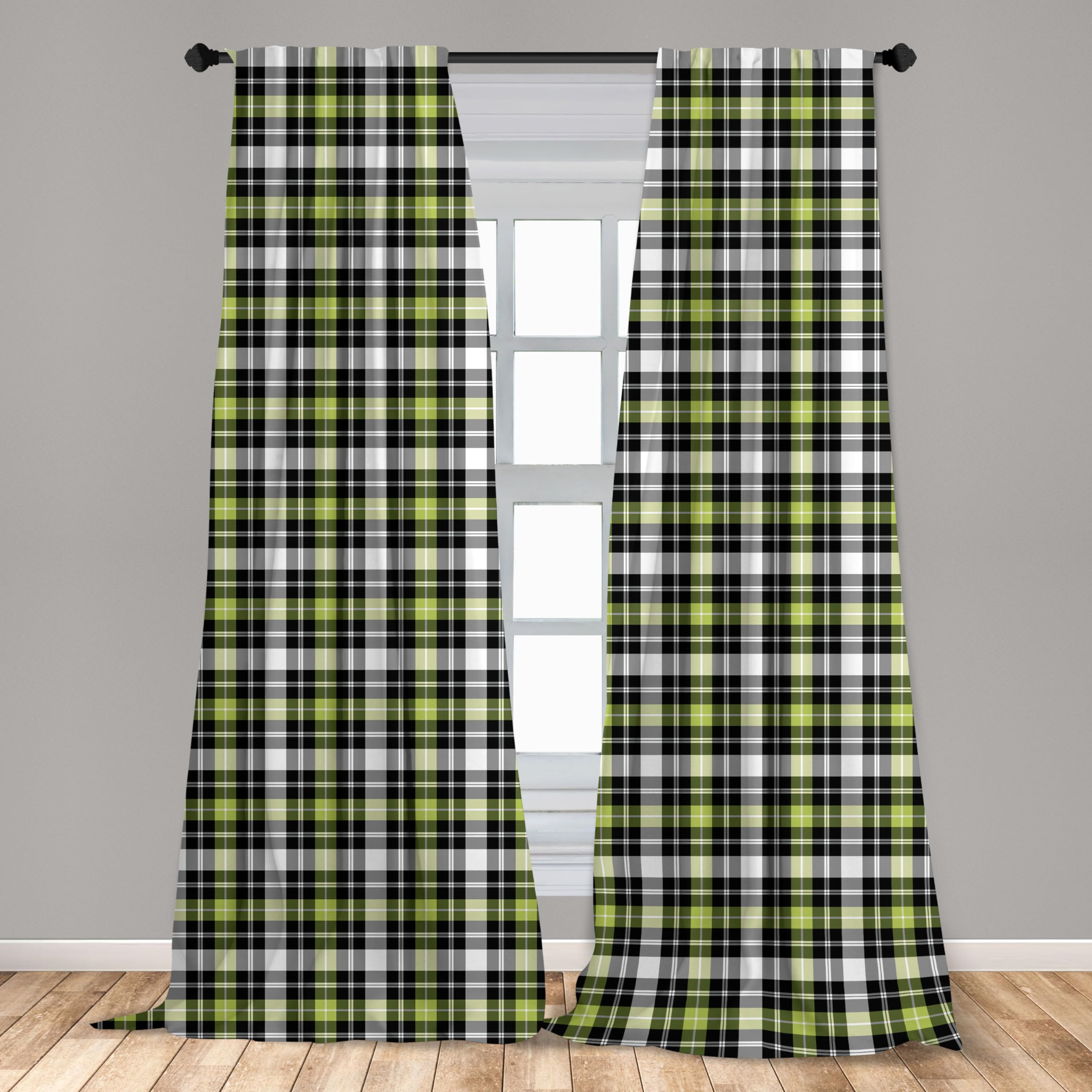 Ambesonne Abstract Geometric Window Curtains - Modern Square Pattern with Horizontal & Vertical Lines, Lightweight 2-Panel Set with Rod Pocket (28x63 inches, Lime Green) - Perfect for Living Room, Bedroom & Office Decor
