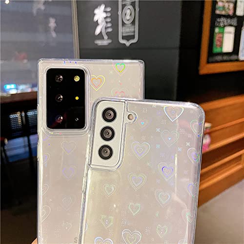 Samsung Galaxy S21 Phone Case - Heart Design, Colorful Clear Glitter Holographic Laser, Slim TPU Soft Silicone Flexible Shockproof Cover for Women & Girls | Perfect for Everyday Use, Valentine's Day Gift, and Special Occasions