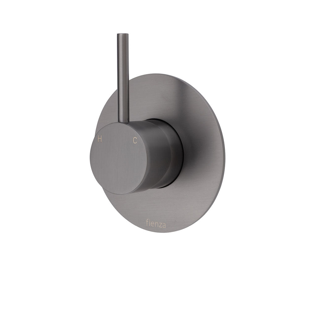 Fienza Kaya Up Large Round Plate Wall Mixer in Gunmetal Grey - Modern Bathroom Faucet for Sink, Vanity, and Powder Room