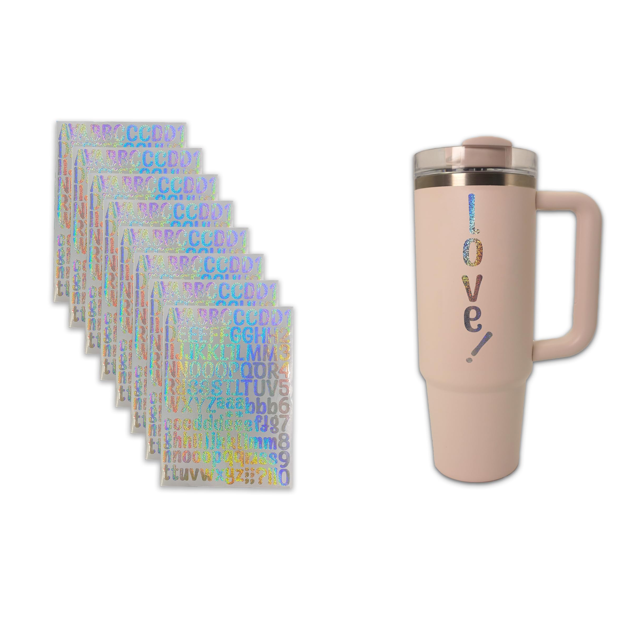 8 Sheets Personalized Laser Name Stickers for Stanley Cup - Holographic Waterproof Alphabet Letter Decals for Tumblers, DIY Crafts (Silver) - Perfect for Customizing Drinkware, Gifts & Party Favors