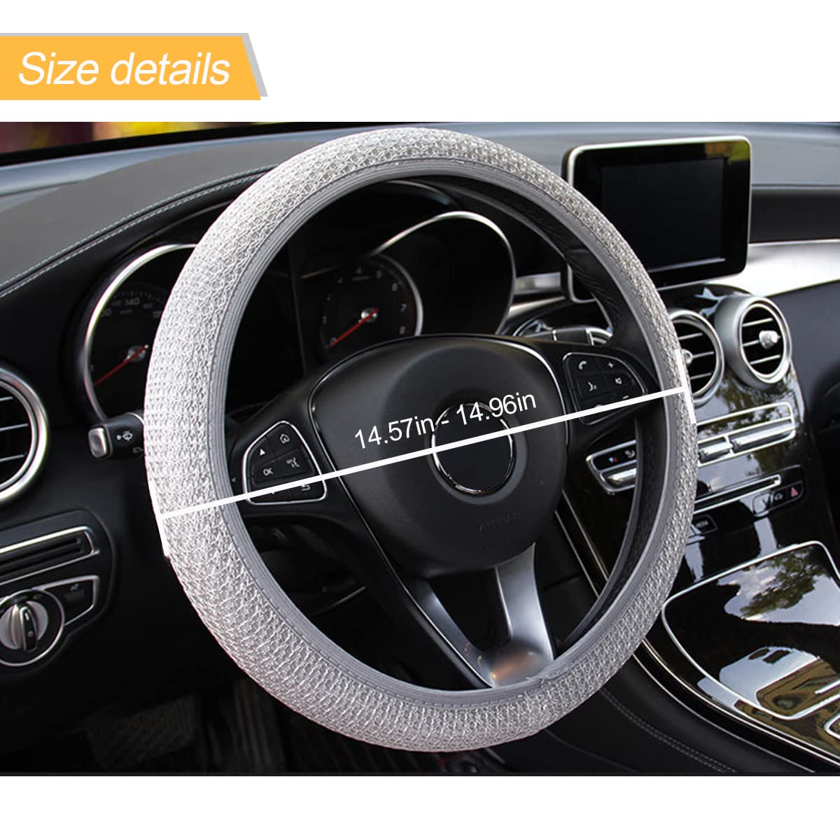 Premium Elastic Microfiber Steering Wheel Cover - 15 Inch Universal Fit for SUVs, Vans, Sedans & Trucks | Non-Slip Grip | Winter Warm & Summer Cool Comfort | Gray Ice Silk Design | Perfect for Commuting, Road Trips & Daily Driving