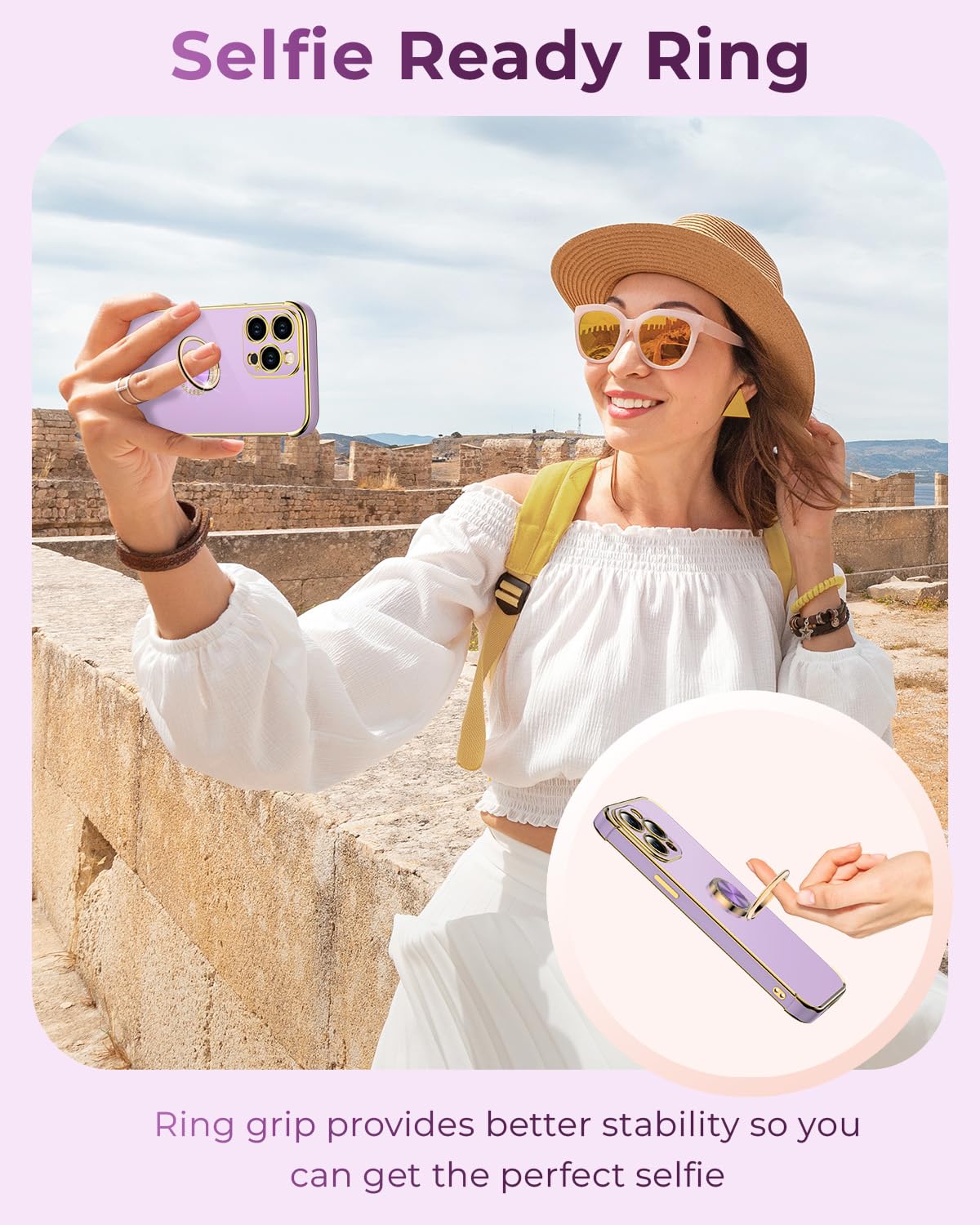 Luxury iPhone 12 Pro Max Case with Ring Stand - Shockproof TPU Cover for Women | Purple 6.7