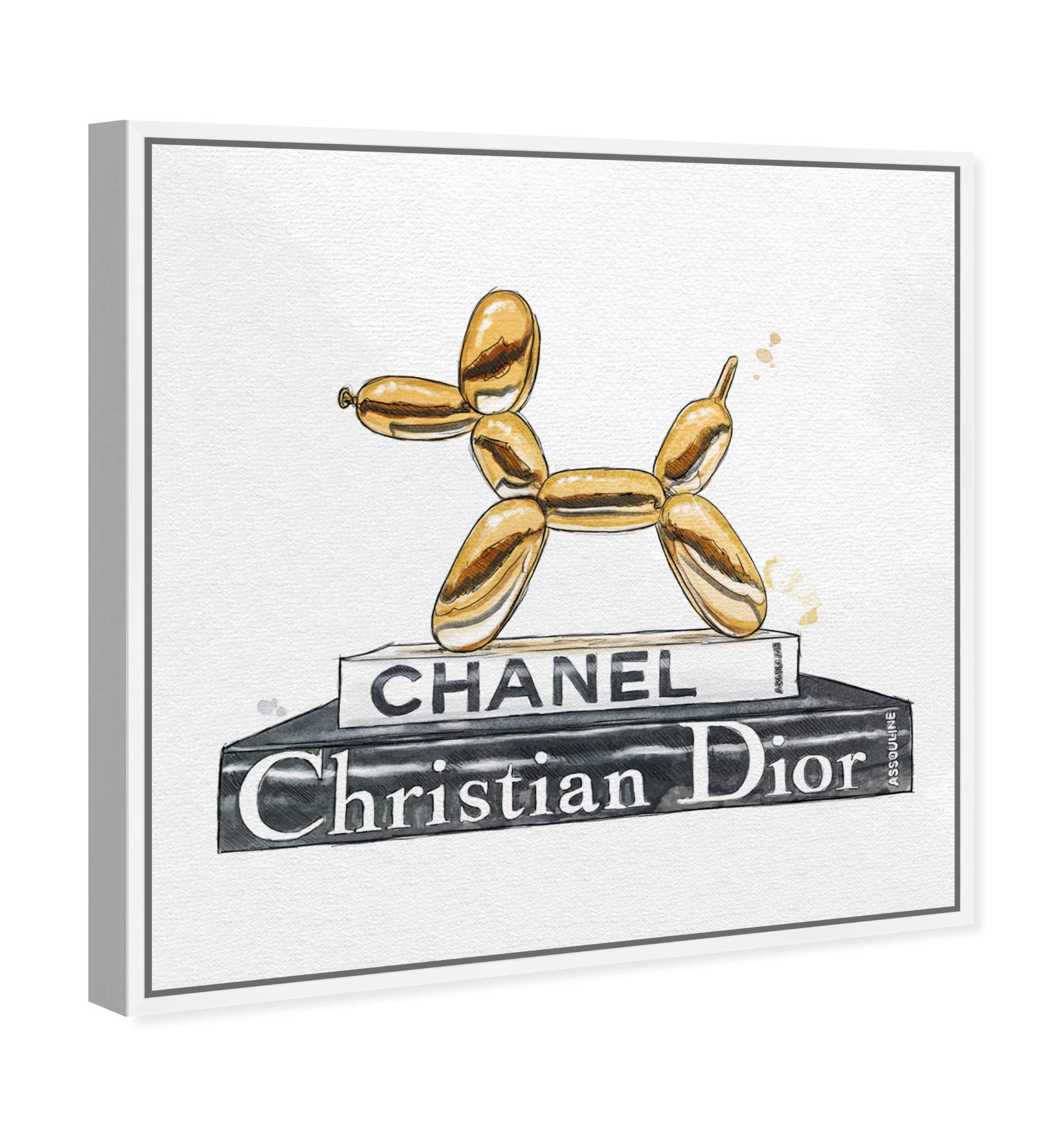 Oliver Gal Artist Co. Balloon Dog Library Framed Wall Art - 12x12 Inch Fashion Glam Canvas Prints in Gold & Gray - Perfect for Bookshelf Decor, Living Room, Office & Home Décor