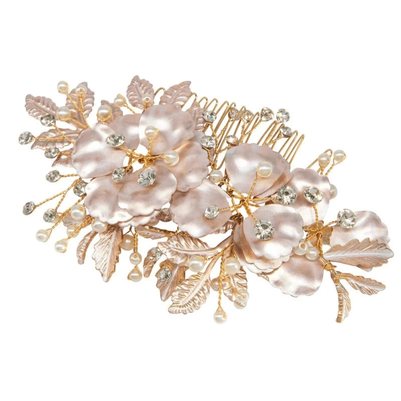 Elegant Blush Pink Bridal Hair Comb with Porcelain Flowers & Ivory Pearls - Perfect for Weddings, Prom, Bridal Shower & Special Occasions