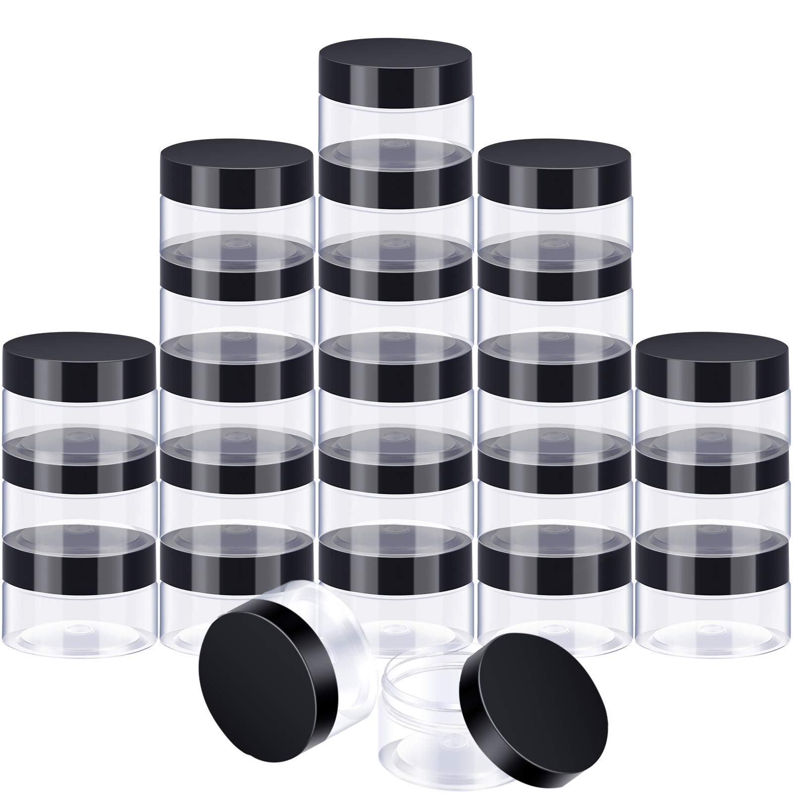 SATINIOR 24-Piece Clear Plastic Jars with Black Lids - 4 oz Round Wide-Mouth Storage Containers for Cosmetics, Creams, Lotions, DIY Crafts & Food Storage | Perfect for Home Organization, Travel & Beauty Products
