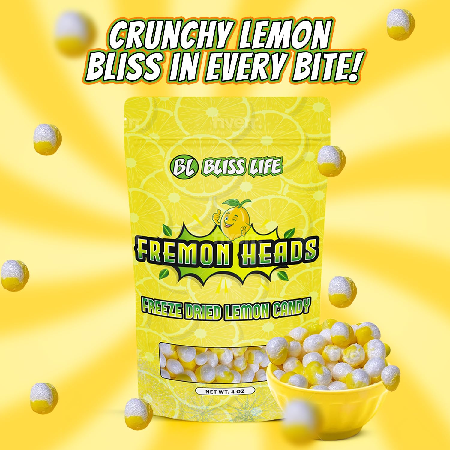 Fremon Freeze Dried Lemon Candy - Crunchy ASMR TikTok Viral Snack, Sweet & Sour Treat for Kids (4oz) - Perfect for School Lunches, Movie Nights & Road Trips