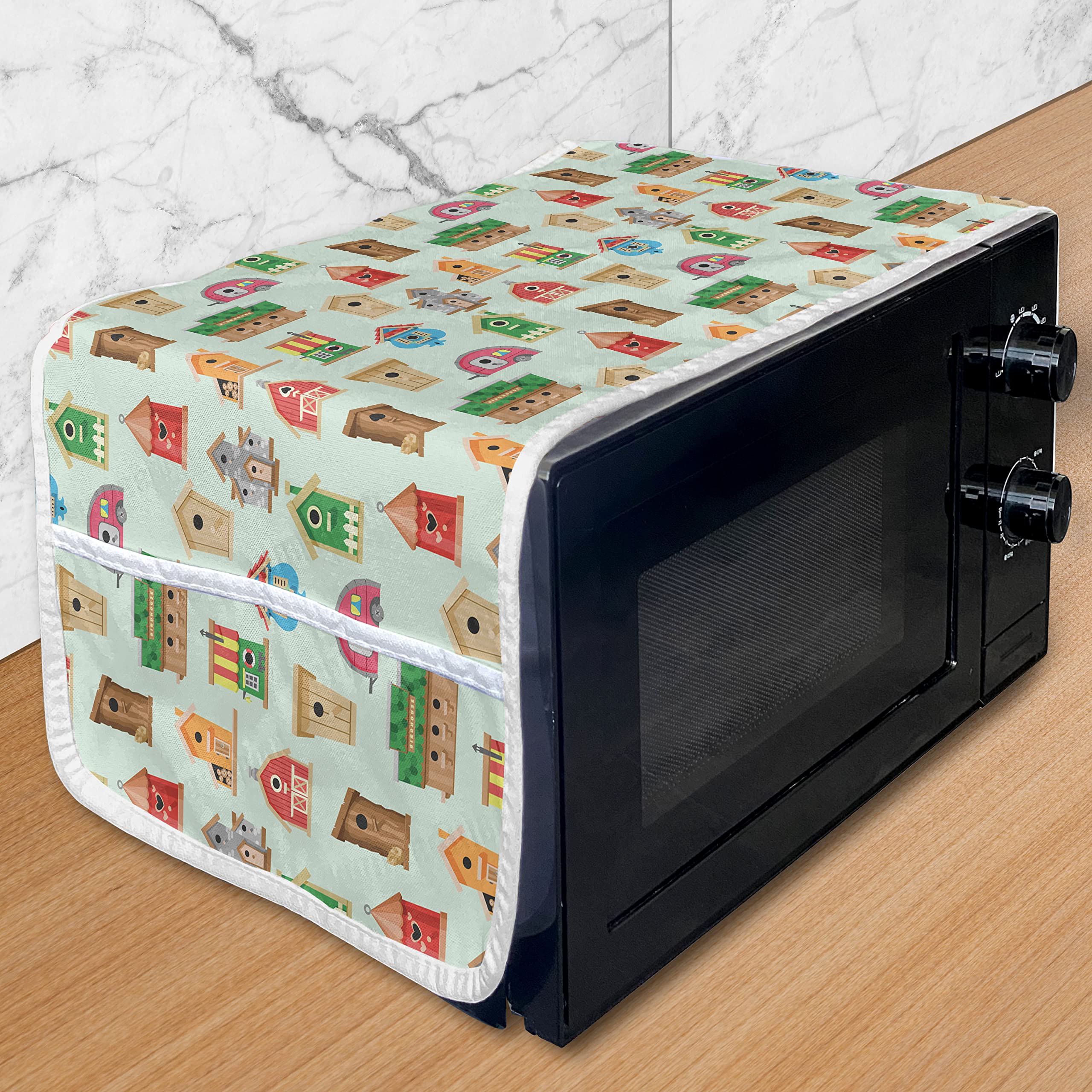 Ambesonne Birds Nest Microwave Cover - Water Resistant Kitchen Organizer with Pockets, 36