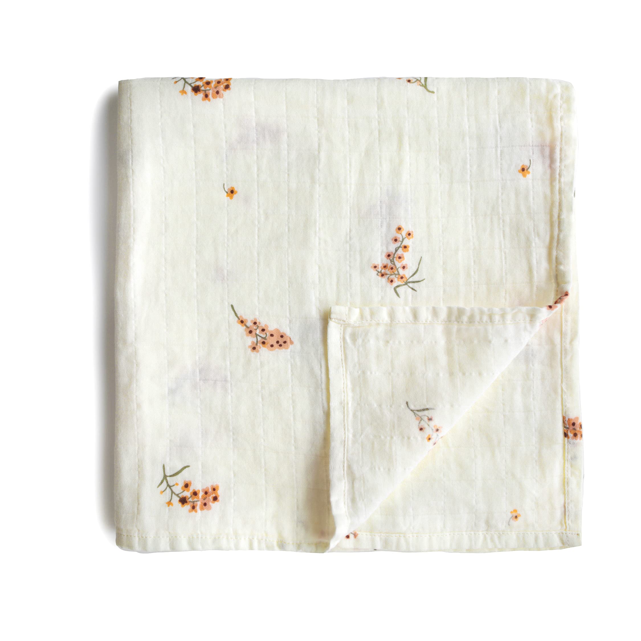 Mushie Muslin Baby Swaddle Blanket - 100% Organic Cotton Soft Breathable Receiving Blanket for Newborns | Flowers Print | Perfect for Swaddling, Nursing & Stroller Cover