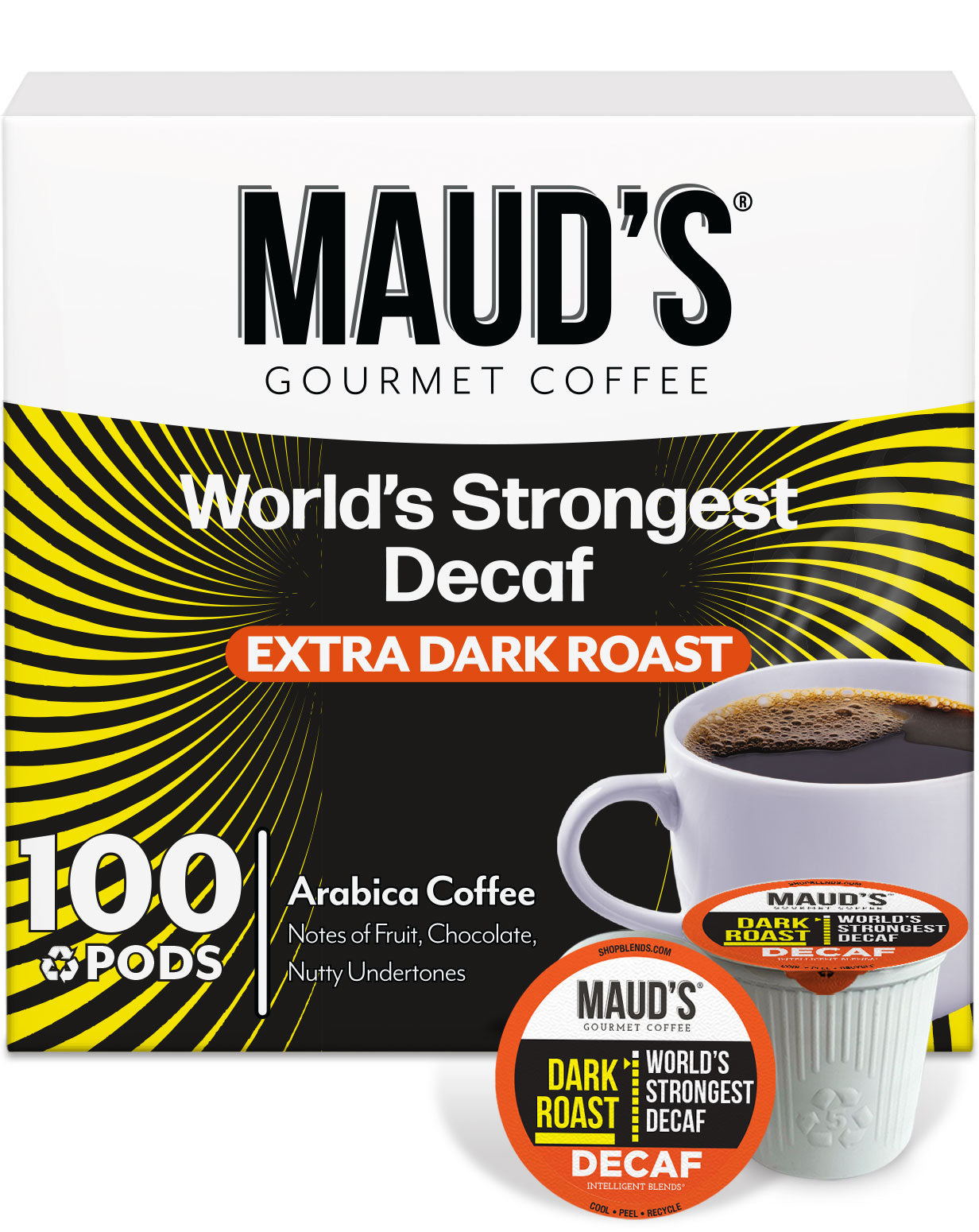 Maud's World's Strongest Decaf Dark Roast Coffee Pods - Premium Low Acid K-Cup Compatible Pods for Keurig Brewers | Perfect for Evening Relaxation & Sensitive Stomachs