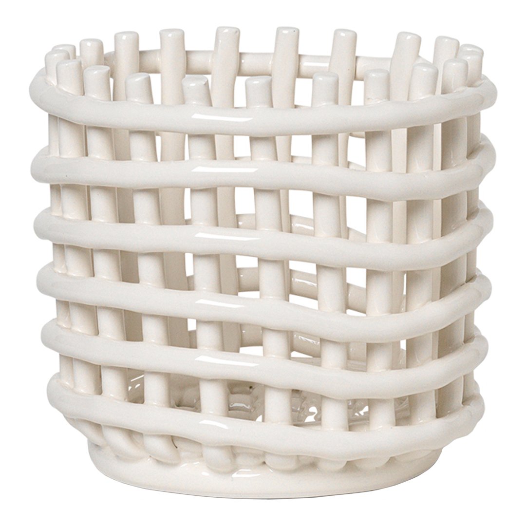 Ferm Living Ceramic Basket - Handmade Decorative Storage for Home & Office | Perfect for Organizing Fruits, Keys, and Small Items