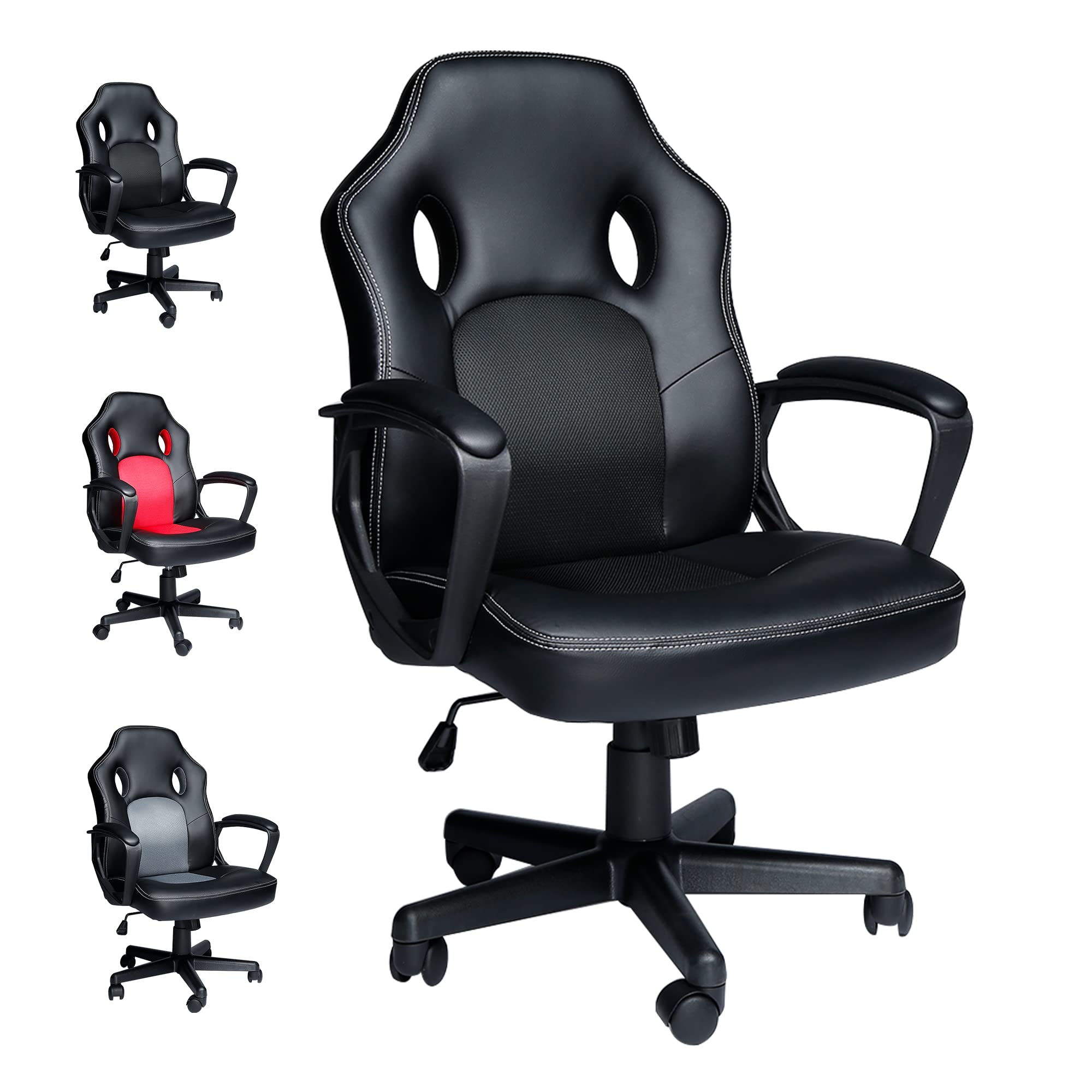 Ergonomic Gaming Chair for Teens & Adults - Adjustable Leather Office Chair with Low Back Racing Style - Home Desk Chair for Computer Work, Gaming & Esports - Perfect for Home Office, Gaming Setup & Workstation (Black)