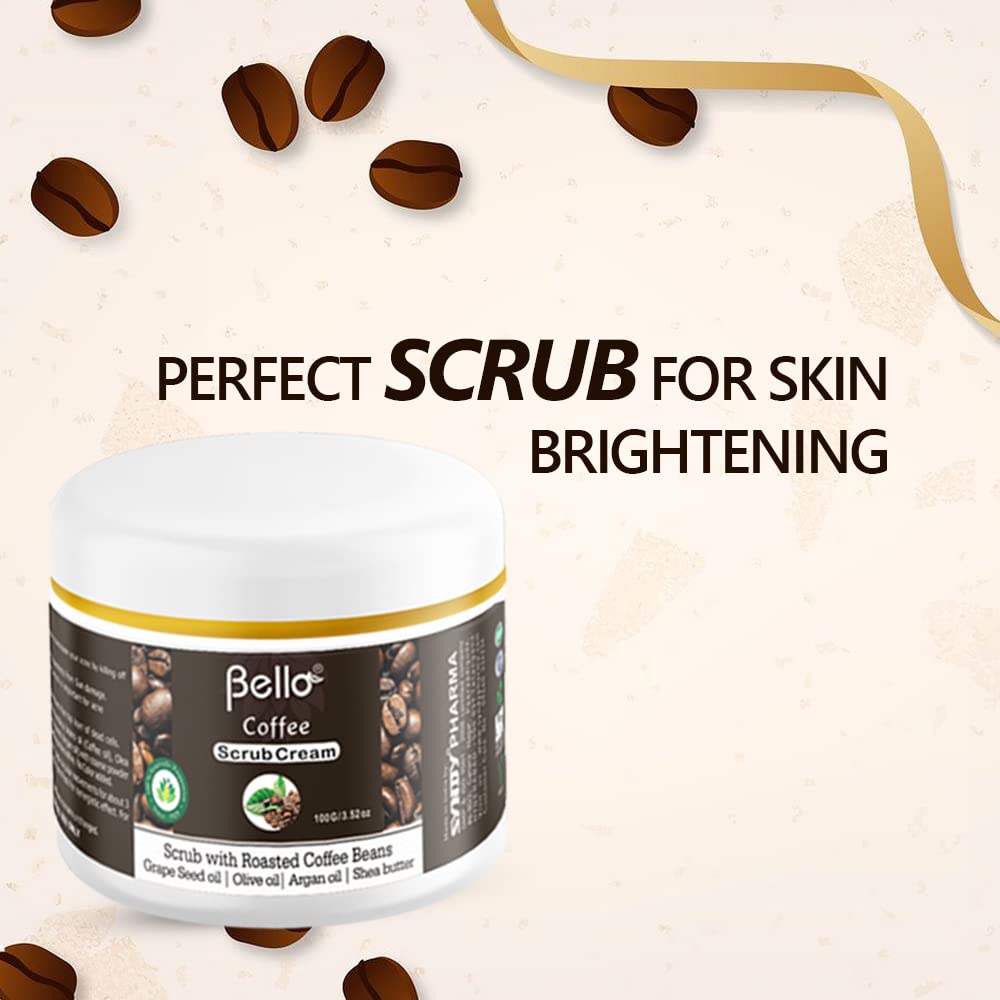 Bello Coffee Scrub Cream - 100g Exfoliating Body Scrub with Natural Coffee Beans & Herbal Extracts for Smooth Skin | Perfect for Spa Day, Dry Skin Treatment & Home Relaxation