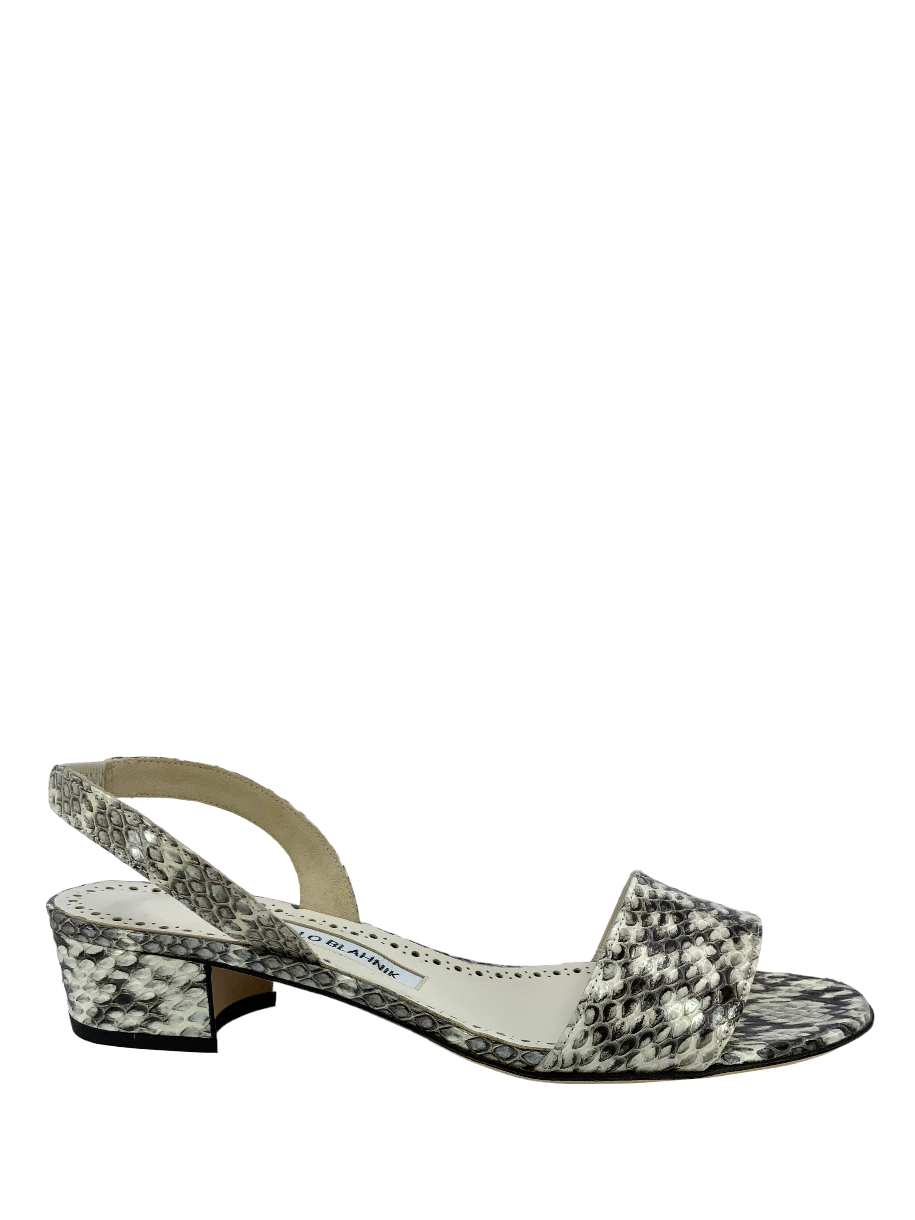 MANOLO BLAHNIK Patopia Snakeskin Slingback Heels Women's Size 7.5 - Luxury Designer Shoes for Evening Parties & Special Occasions