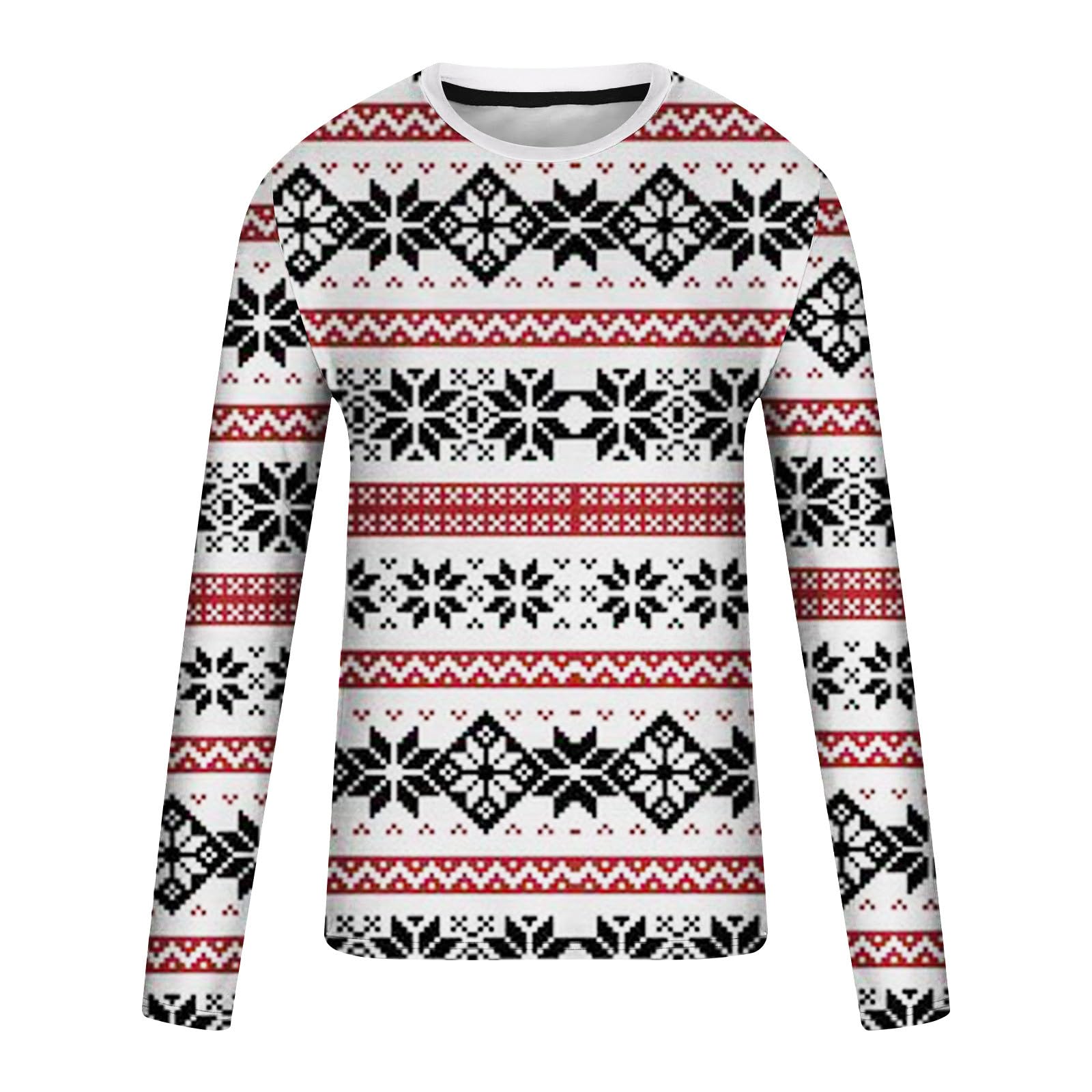 Funny Christmas Sweater for Men - Santa Claus & Snowflakes Plaid Print Long Sleeve Pullover | Warm Winter Holiday Party Jumper | Plus Size Xmas Gift for Him (Office Party, Family Gathering, Ugly Sweater Contest)