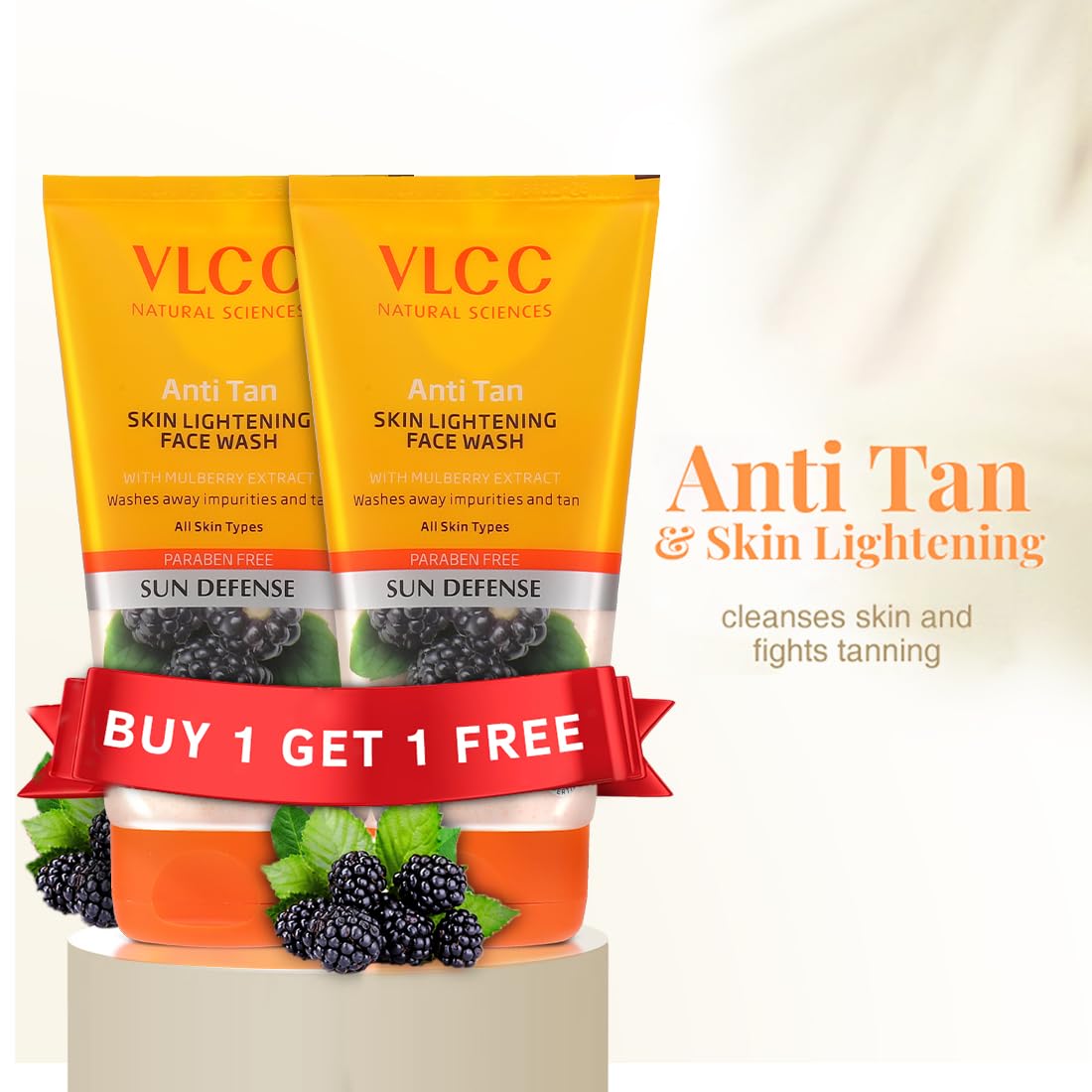 VLCC Anti-Tan Skin Lightening Face Wash 150ml x 2 (300ml) with Mulberry & Orange Peel Extract | Brightening Sunscreen with Broad Spectrum SPF Protection | Removes Tan, Spots & Dullness | For Daily Skincare & Sun Protection Routine
