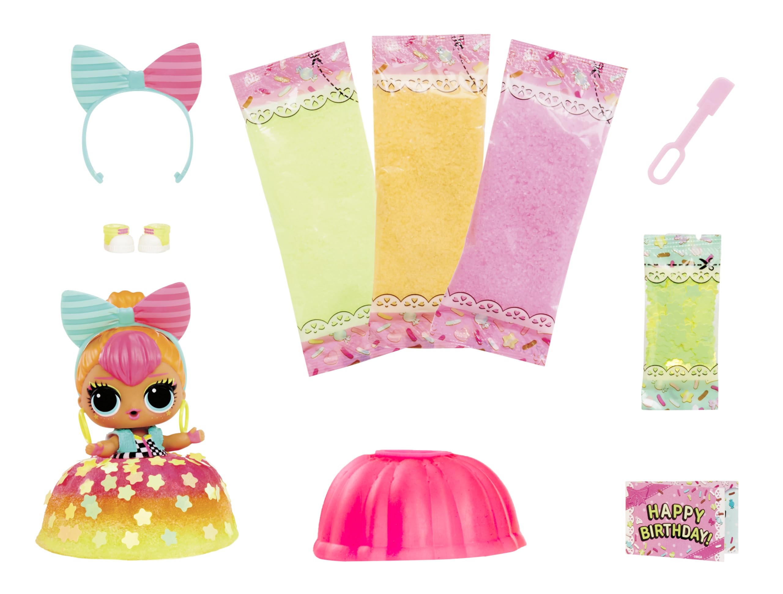 LOL Surprise Mix & Make Birthday Cake Tots - DIY Cake Dress Doll Set with Collectible Doll, Decorating Ingredients & Glitter Sprinkles - Creative Cake Making Toy for Girls Age 3+ - Perfect Birthday Gift & Pretend Play Activity