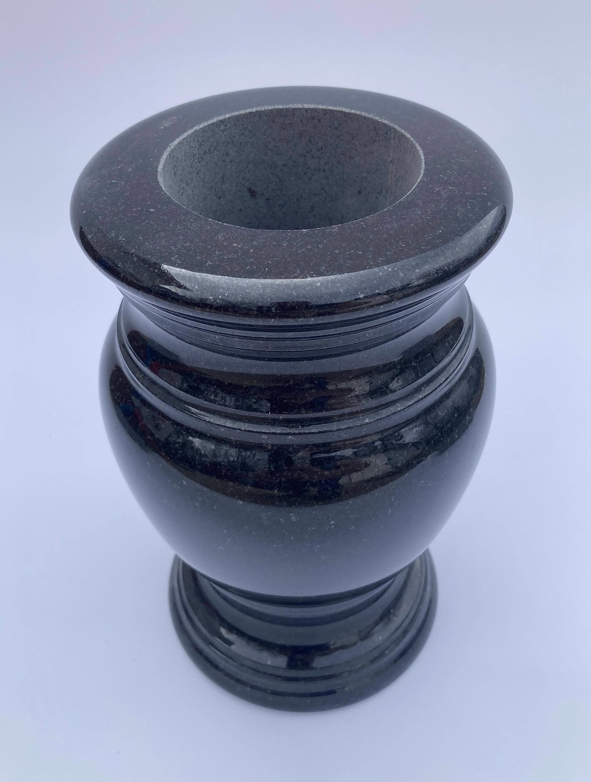 Polished Black Turned Granite Vase - 5.5