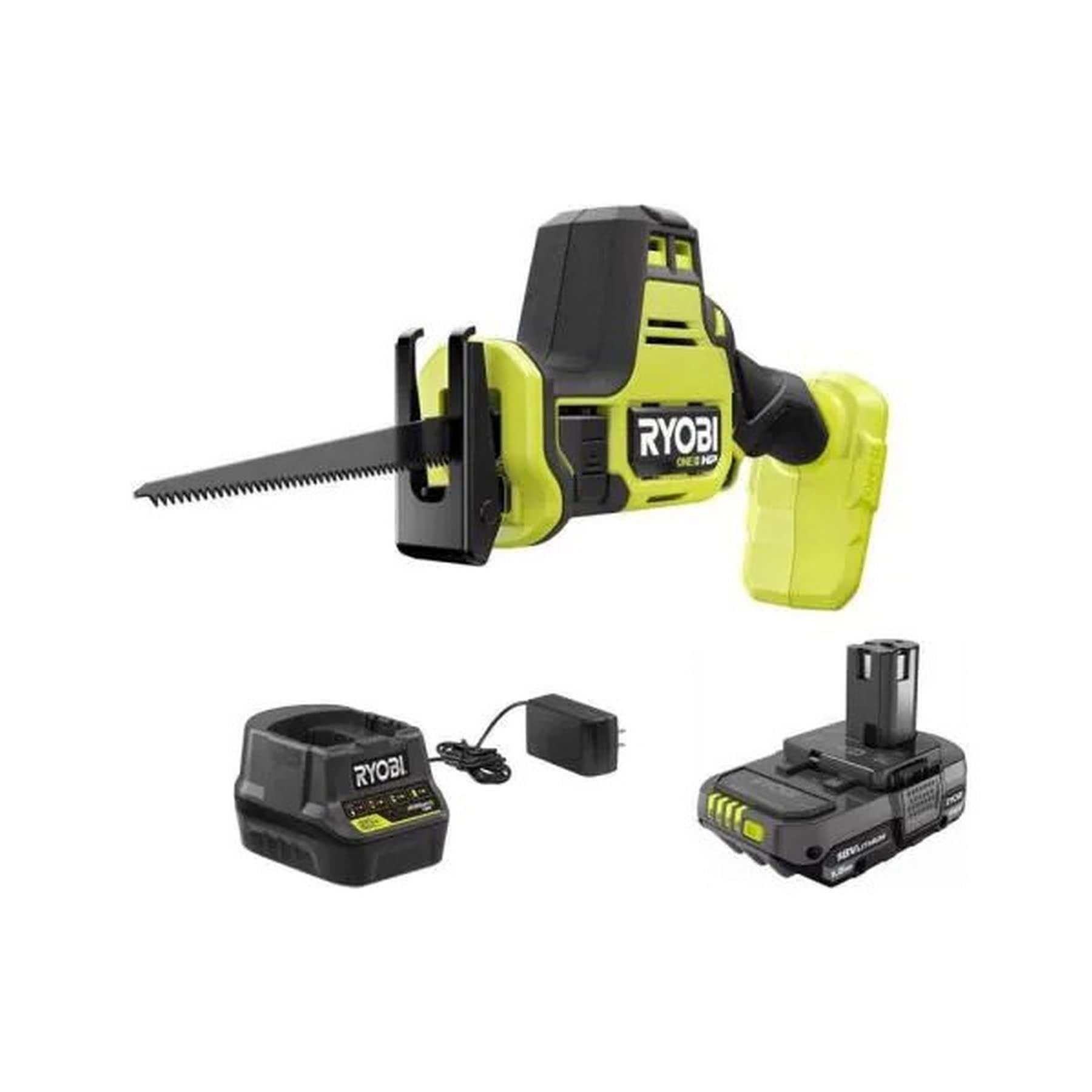 RYOBI PSBRS01K ONE+ HP 18V Brushless Cordless Compact One-Handed Reciprocating Saw Kit with 1.5Ah Battery & Charger - Perfect for DIY Home Projects, Wood Cutting, and Construction Work