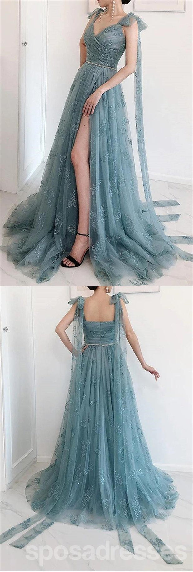 Elegant A-Line High Slit V-Neck Long Prom Dress for Women | Formal Evening Party Gown | Perfect for Homecoming, Wedding Guest & Special Occasions