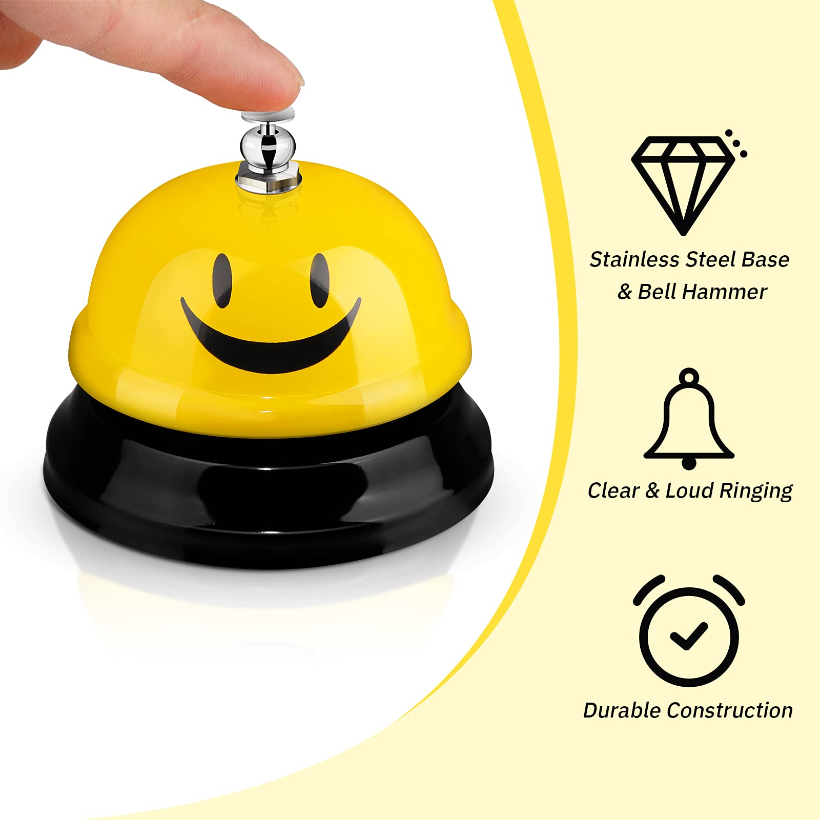 3 Pack Funny Smile Face Metal Call Bells - Desk Service Bell for Kitchen, Hotel, Restaurant & Classroom - Yellow (Ideal for Customer Service, Events & Home Use)