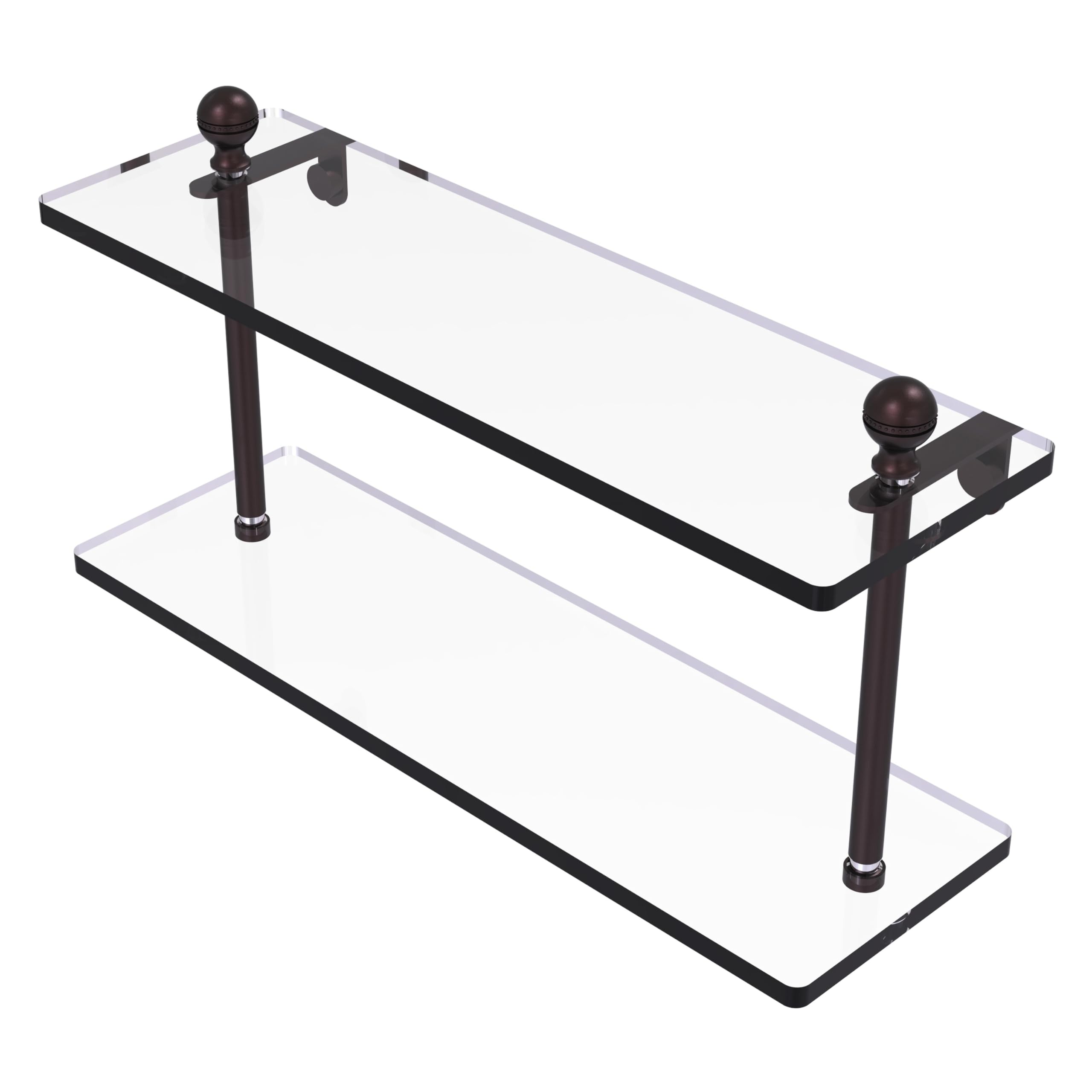 Allied Brass MA-2/16-ABZ Mambo Collection 16 Inch Two Tiered Glass Shelf in Antique Bronze - Perfect for Bathroom, Kitchen, or Living Room Storage and Display
