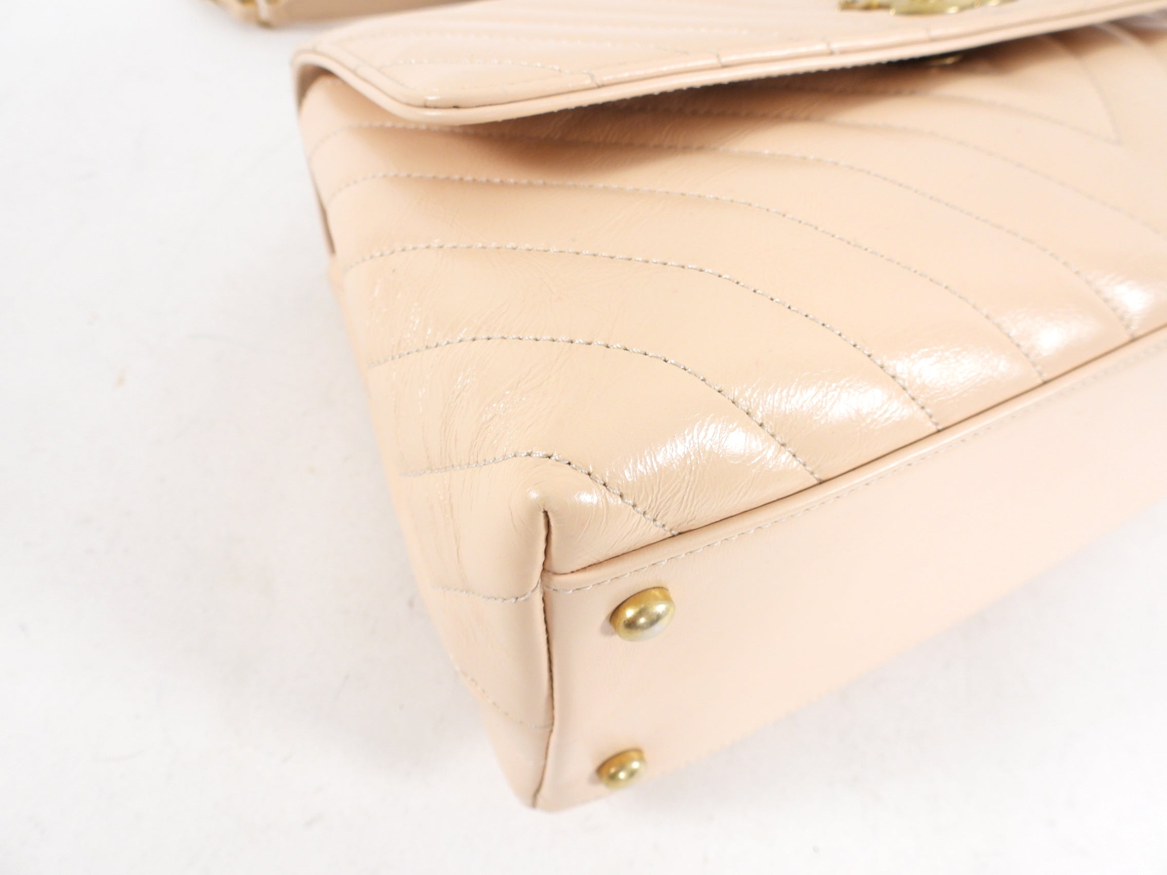 Chanel Nude Chevron Aged Leather Exotic Top Handle Flap Bag - Luxury Designer Handbag for Women, Perfect for Parties, Work & Special Occasions