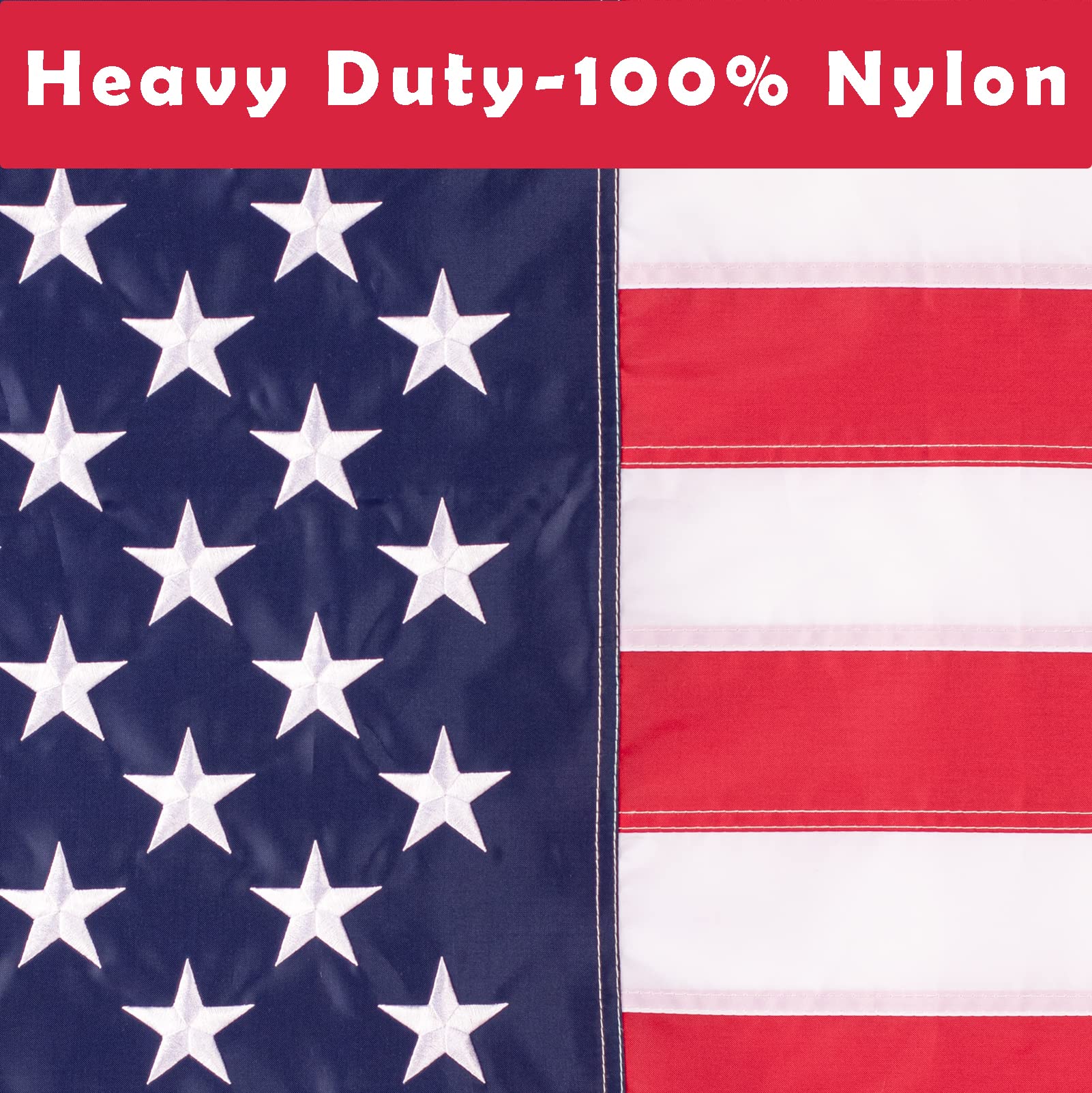 3x5 Heavy Duty American Flag - Outdoor US Flag with Embroidered Stars & Brass Grommets - Durable Sewn USA Flag for Patio, Garden, and Home Decoration