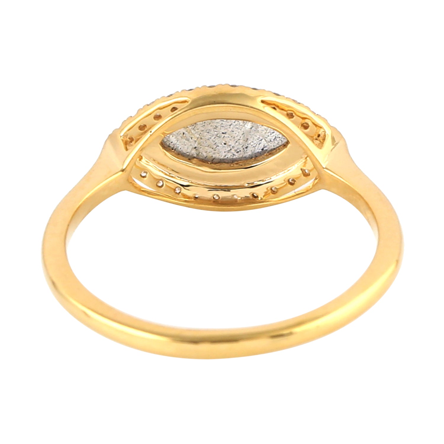 Stunning Marquise Cut Labradorite & Diamond Pave Ring in 18K Yellow Gold - Elegant Designer Jewelry for Weddings, Anniversaries & Special Occasions
