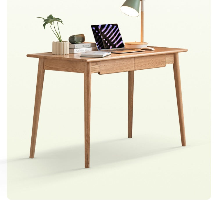 Solid Oak Wood Office Desk with Spindle-Shaped Slanted Legs - Modern Home Office Furniture for Work & Study