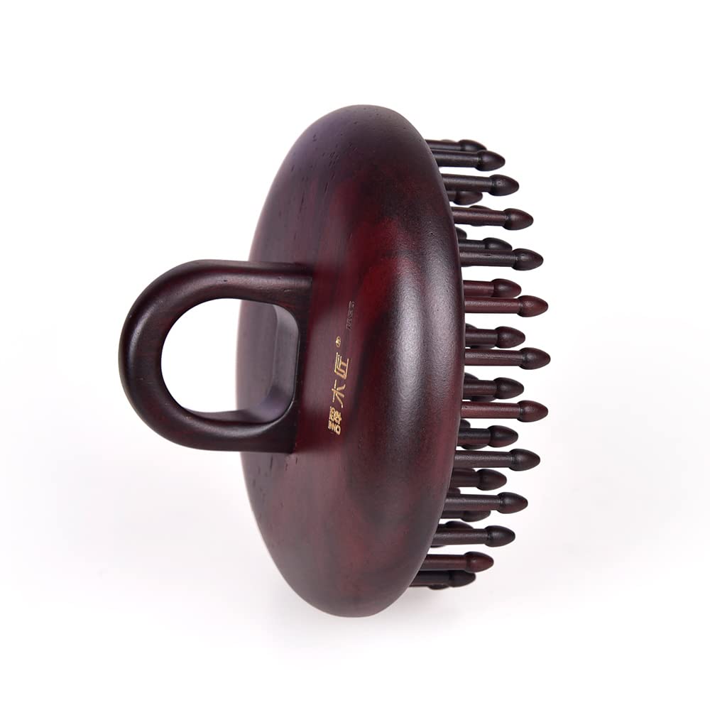 Black Rosewood Round Massage Hair Brush - Scalp Stimulating Comb for Hair Growth & Relaxation | Perfect for Styling, Detangling & Stress Relief at Home or Salon