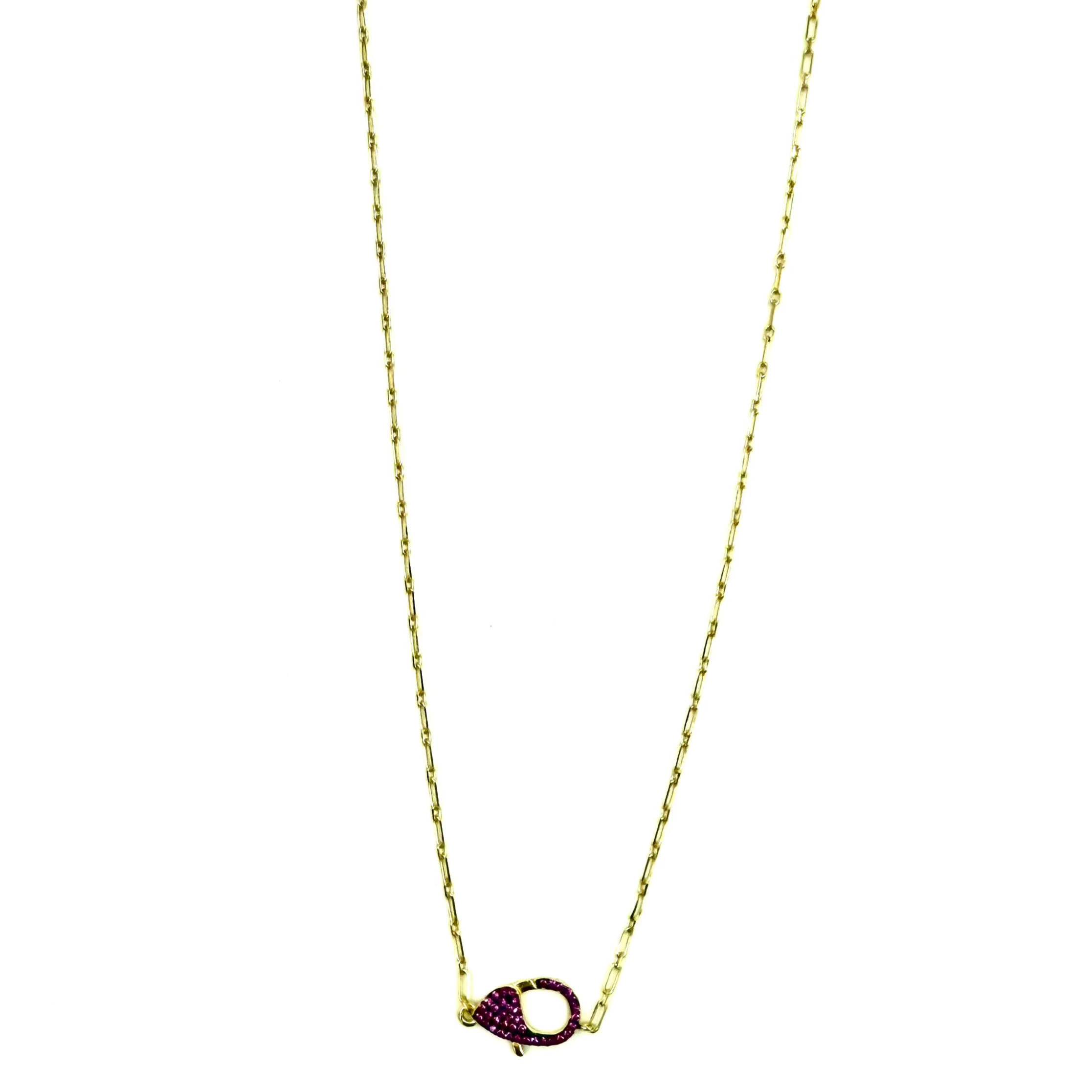 Ashley Gold Sterling Silver Gold Plated Link Chain Necklace with Pink CZ Clasp - Elegant Jewelry for Women, Perfect for Parties, Weddings & Everyday Wear