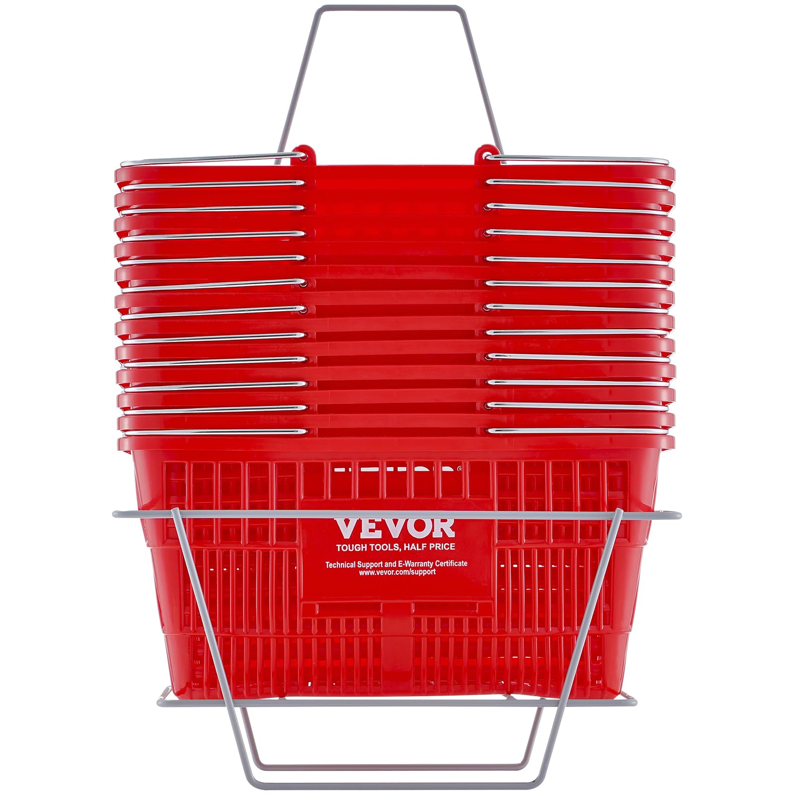 VEVOR 12-Pack Durable Plastic Shopping Baskets with Metal Handle & Stand, 21L Capacity (16.73