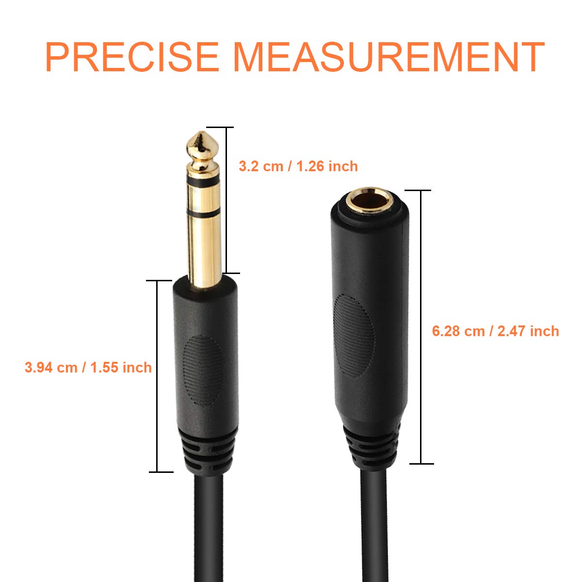 Tisino 6 ft 1/4 Inch TRS Male to Female Stereo Extension Cable - Premium Headphone & Guitar Audio Cable for Home Studio, Live Performances & DJ Equipment