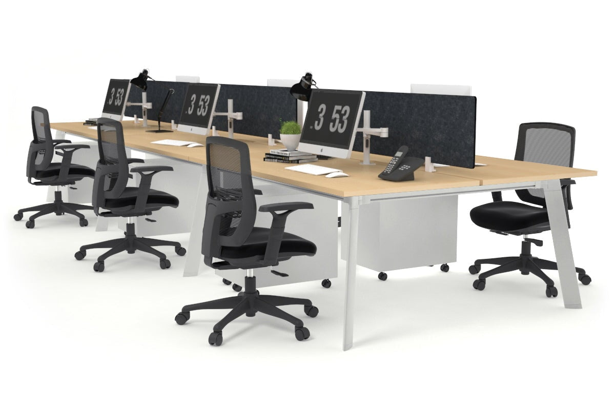 6-Person Workstation with White Frame - 1600L x 800W Office Desk with Cable Management Scallop | Ideal for Collaborative Workspaces, Home Offices & Coworking Environments