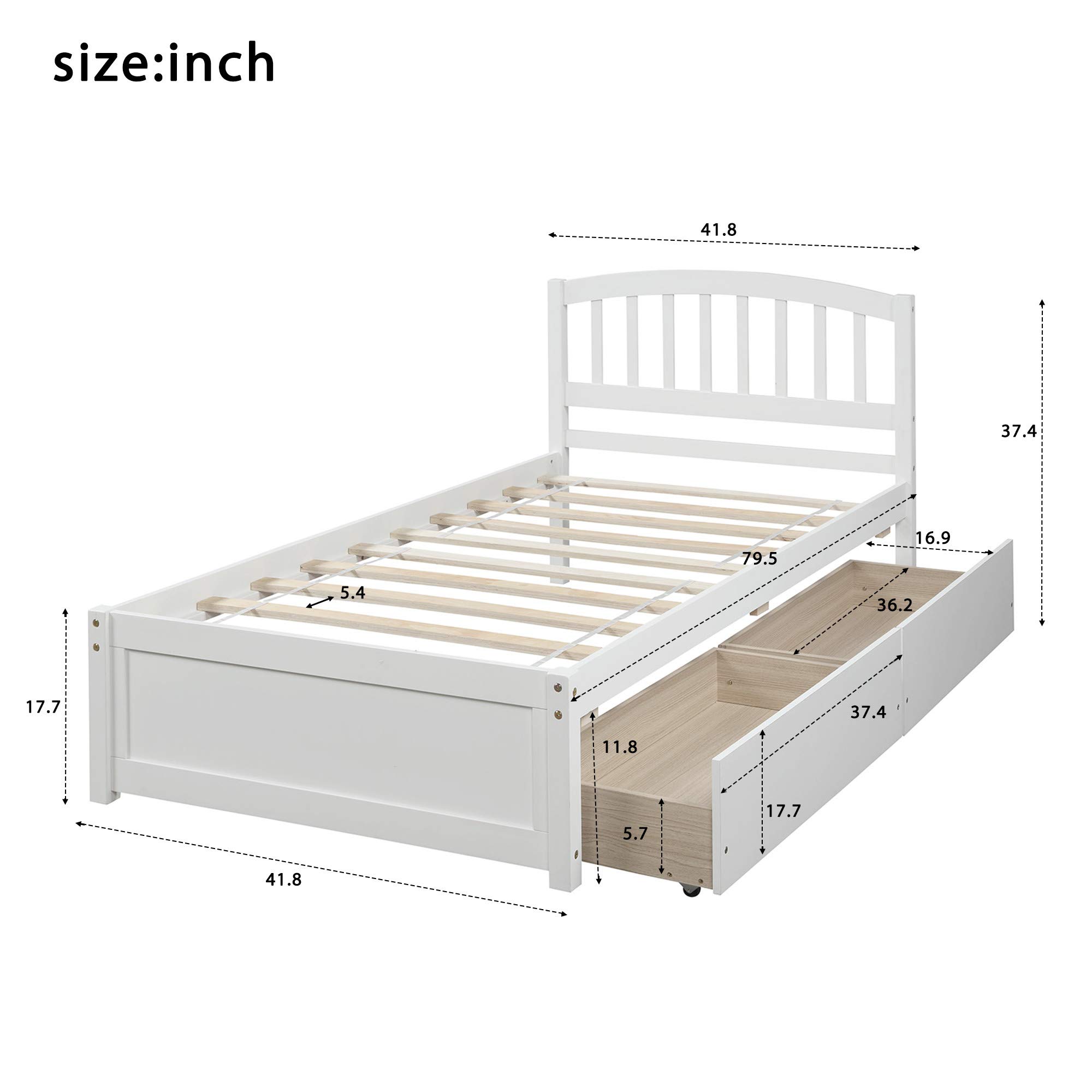 Twin Size Wooden Platform Storage Bed with Headboard & 2 Drawers - No Box Spring Needed - Perfect for Boys, Girls, Teens & Adults - Ideal for Small Bedrooms, Guest Rooms & Kids' Rooms