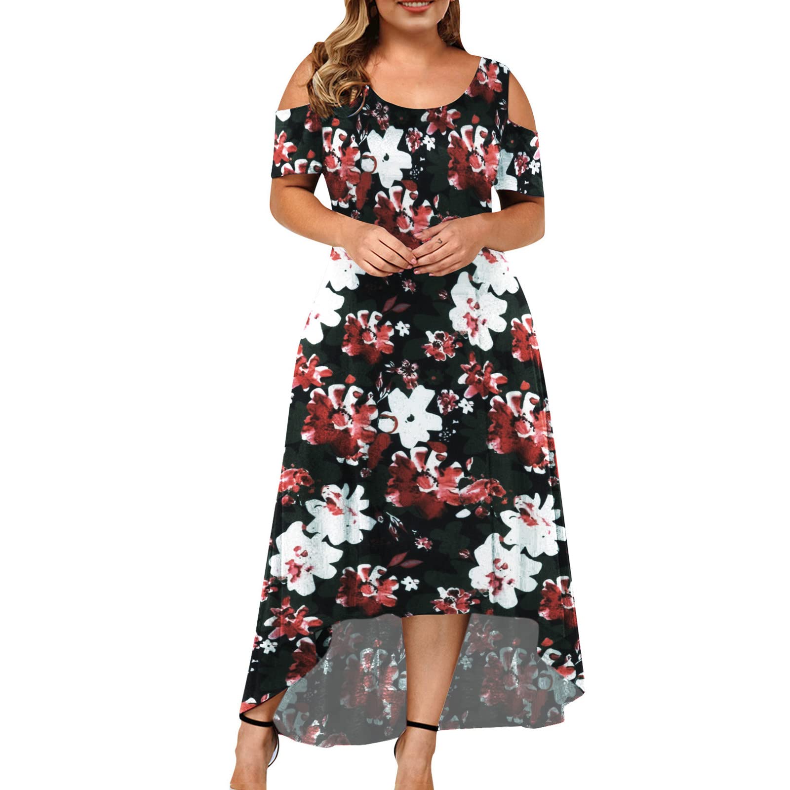 Women's Floral Wrap Maxi Sundress - Plus Size Summer Beach Dress with Short Sleeves | Perfect for Vacations, Pool Parties & Tropical Getaways