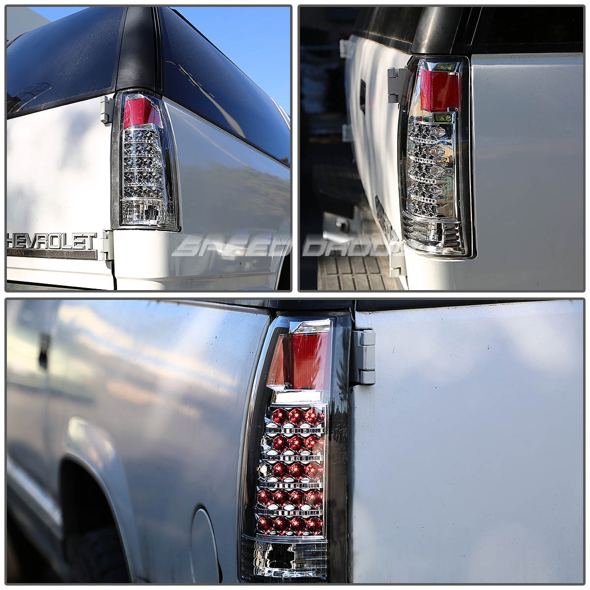 Auto Dynasty Full LED Tail Lights for 1988-2000 Chevy Tahoe Blazer GMC Yukon Suburban C/K Pickup - Reverse Brake Lamps, Driver & Passenger Side, Chrome Housing Clear Lens - Upgrade Your Truck's Style & Nighttime Visibility
