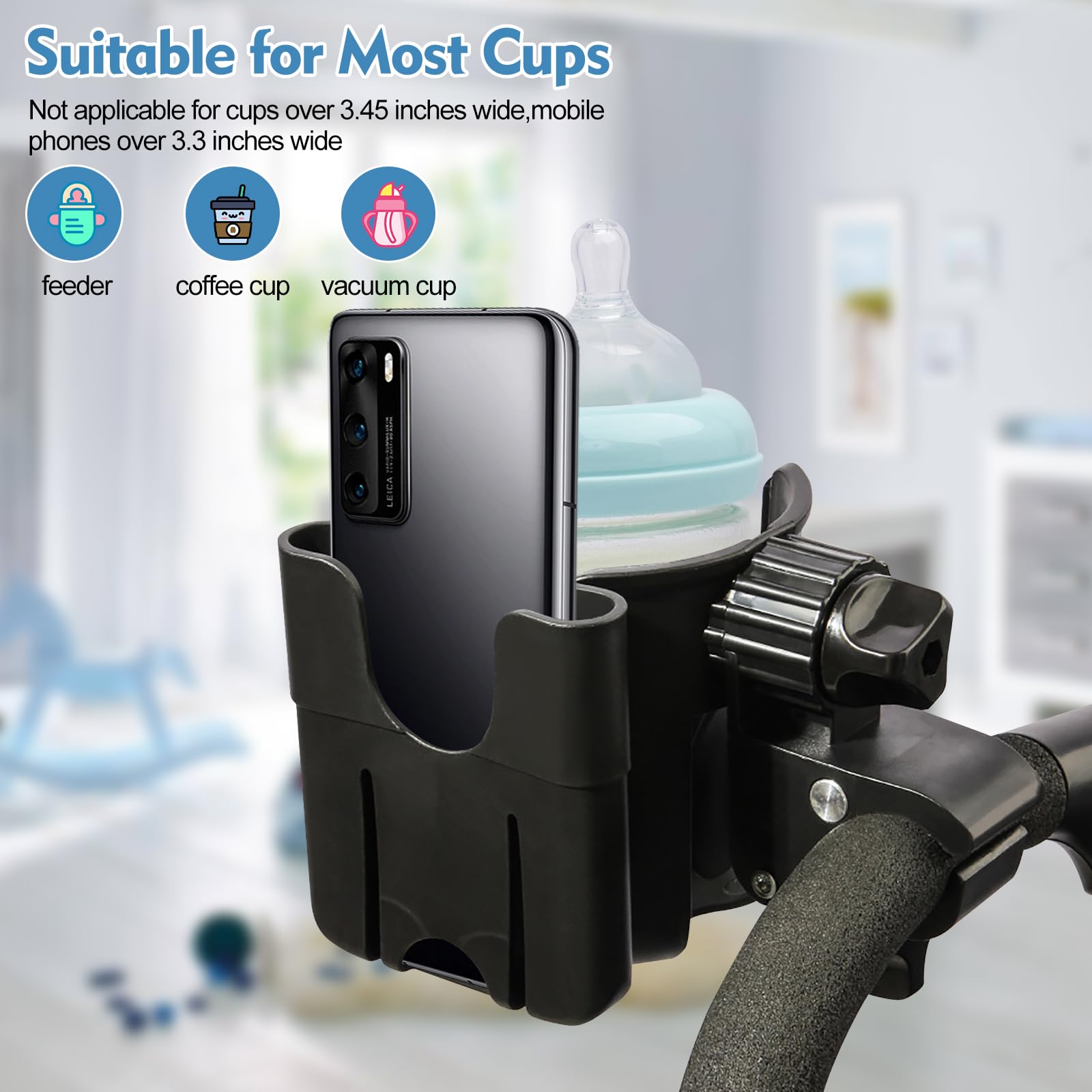 Universal Electric Wheelchair Cup Holder with Phone Mount - Adjustable Bottle Holder for Wheelchairs, Walkers, Bikes, Scooters & Strollers (Uppababy Compatible) - Perfect for Outdoor Activities, Travel & Daily Mobility Needs