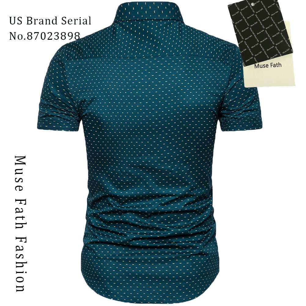 MUSE FATH Men's Cotton Short Sleeve Dress Shirt - Casual Printed Button Down Shirt for Office, Business & Summer Wear - Regular Fit Comfortable Work Shirt