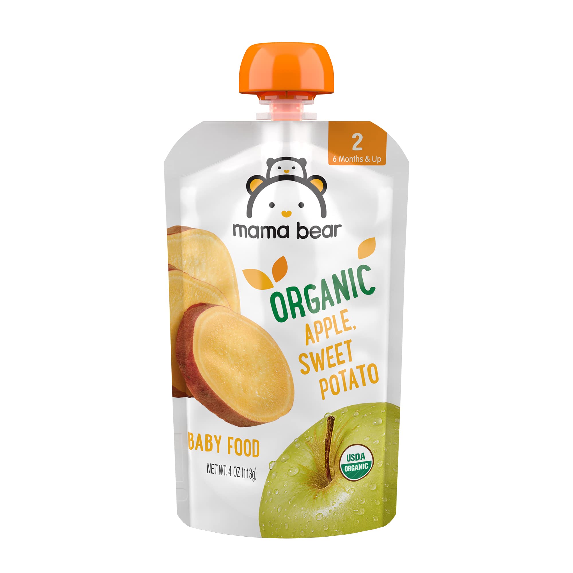 Organic Baby Food Stage 2 - Mama Bear Gluten Free Apple & Sweet Potato Puree, 4oz Pouch (Pack of 12) | USDA Certified | Non-GMO | Perfect for On-the-Go Feeding & Toddler Snacks