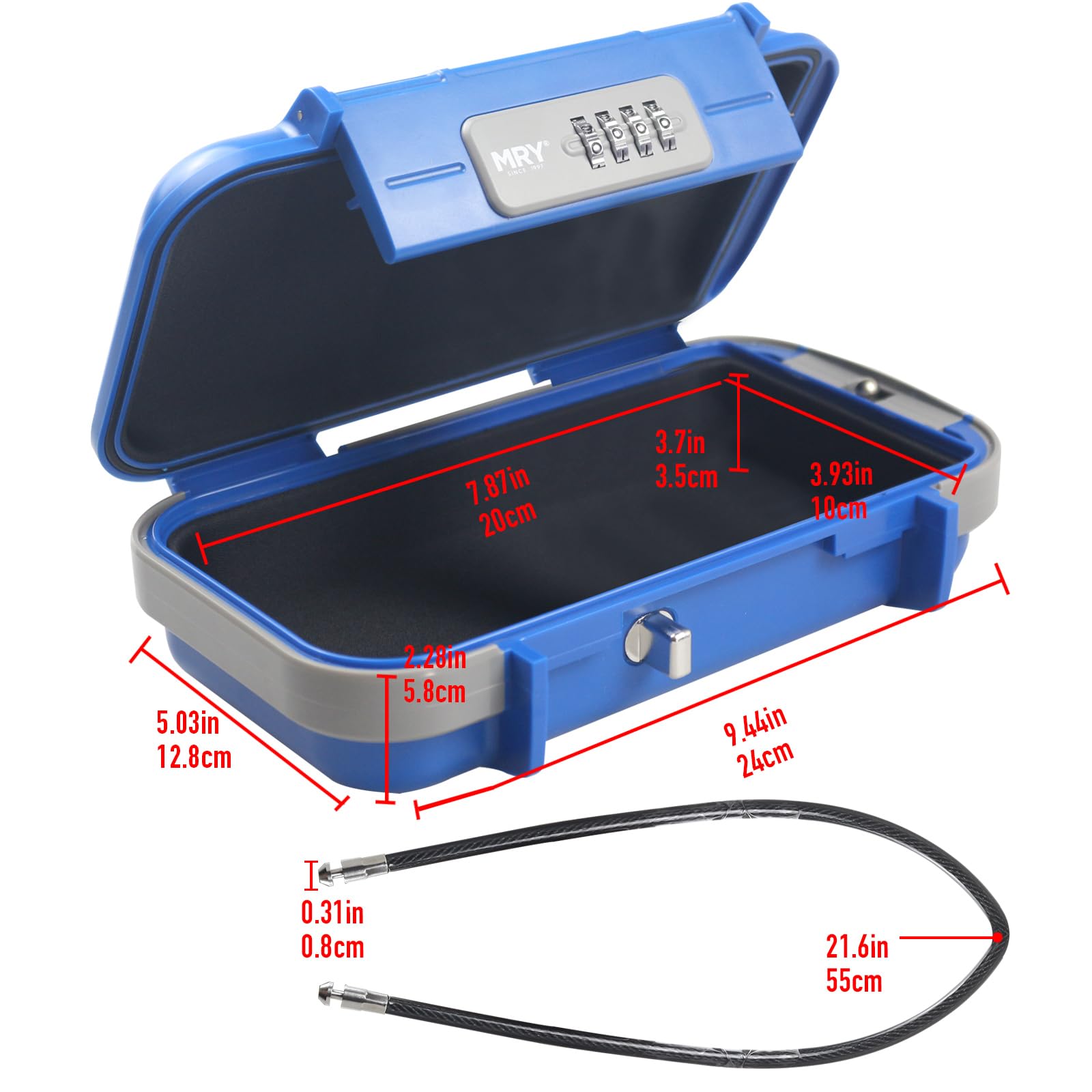 Portable Combination Lock Box - Waterproof Anti-Theft Security Case with Removable Chain & Digital Code - Perfect for Travel, Home, Office & Outdoor Use (Blue)