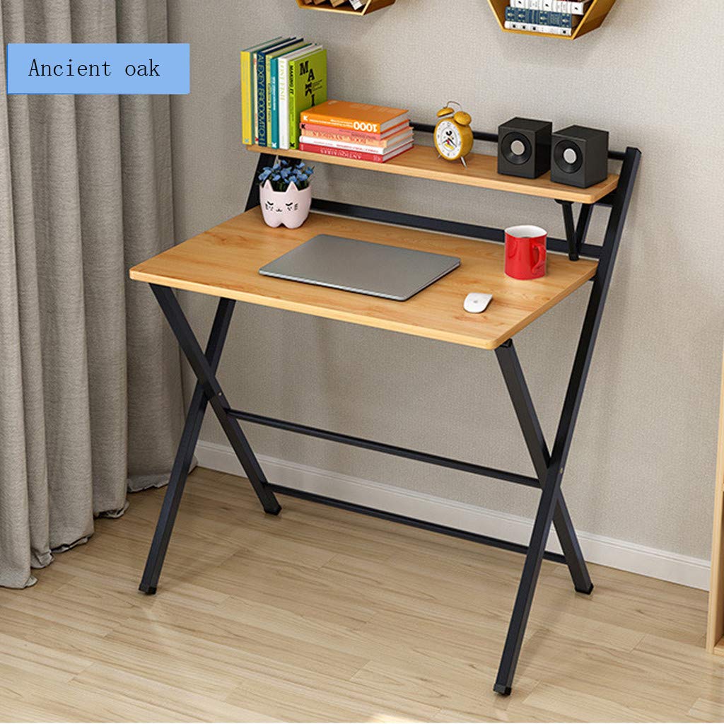 Modern Folding Study Computer Desk with Double Storage - Simple Writing Laptop Office Table, Industrial Metal Frame Home Furniture for Students (Khaki) | Perfect for Small Spaces, Dorm Rooms & Home Offices