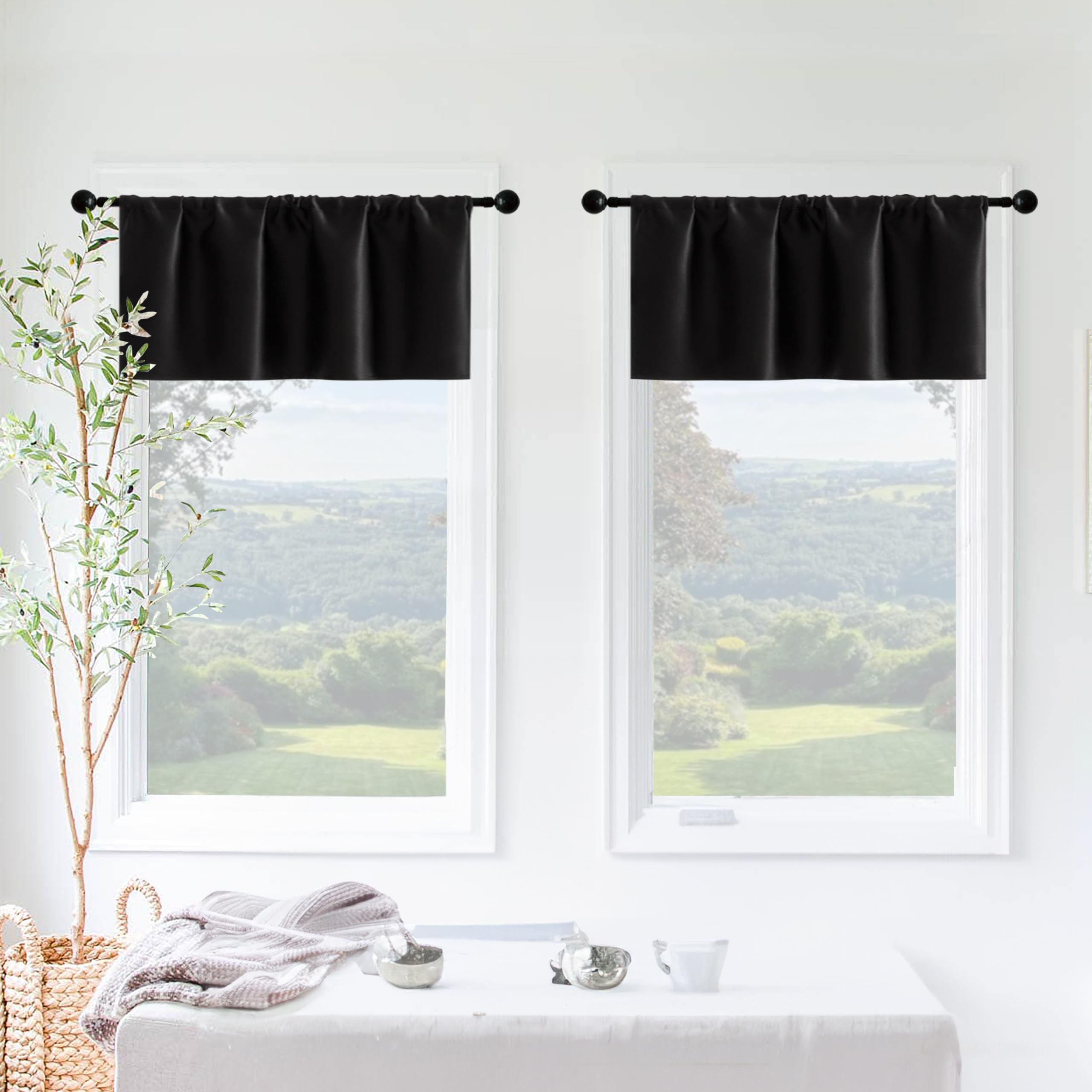 Waterproof Black Curtain Valances for Bathroom & Shower Windows - 60