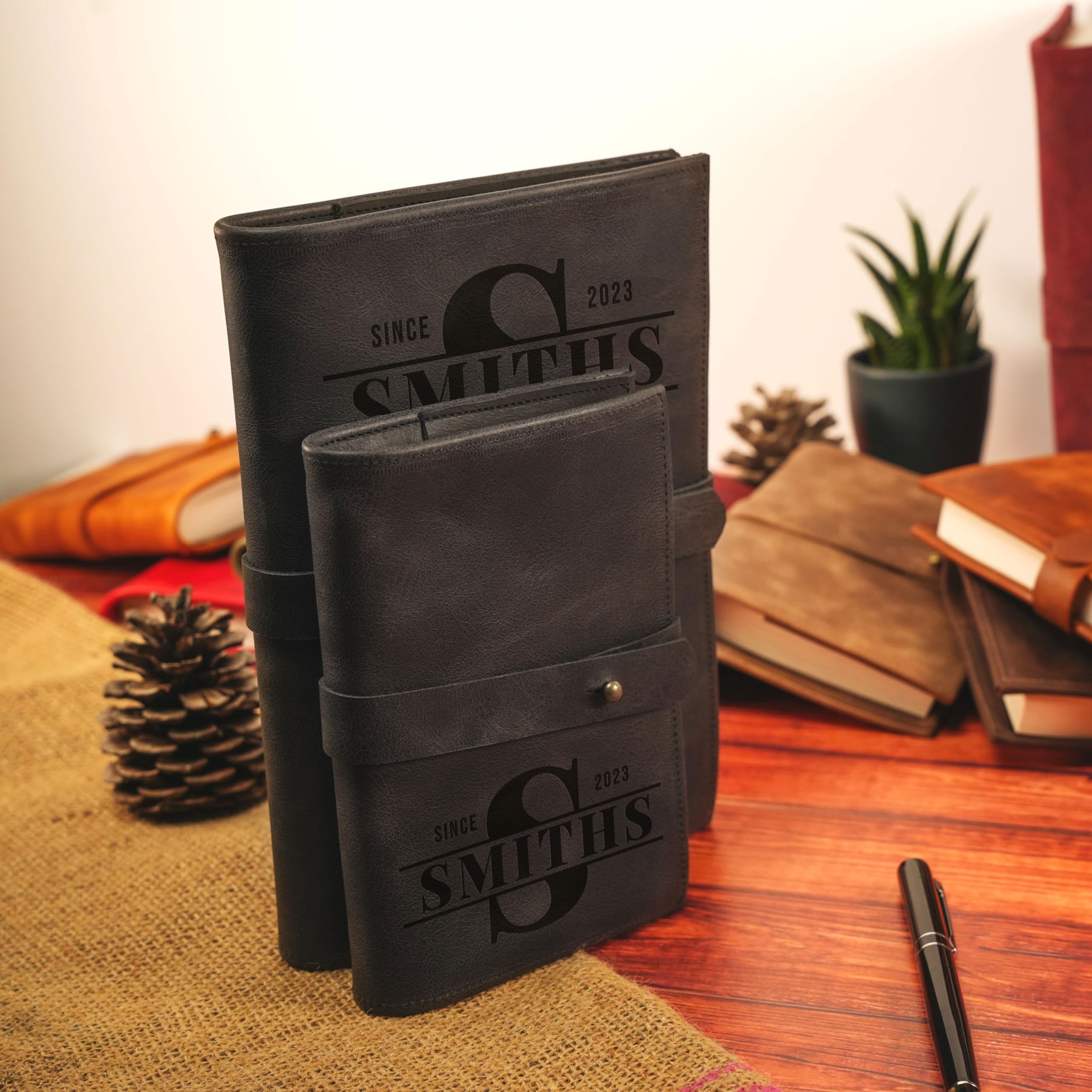 Personalized Leather Monogram Notebook - Custom Engraved Wedding Guest Book, Vows Journal & Anniversary Gift - Elegant Notebook Cover for Bridal Shower, Engagement & Special Occasions