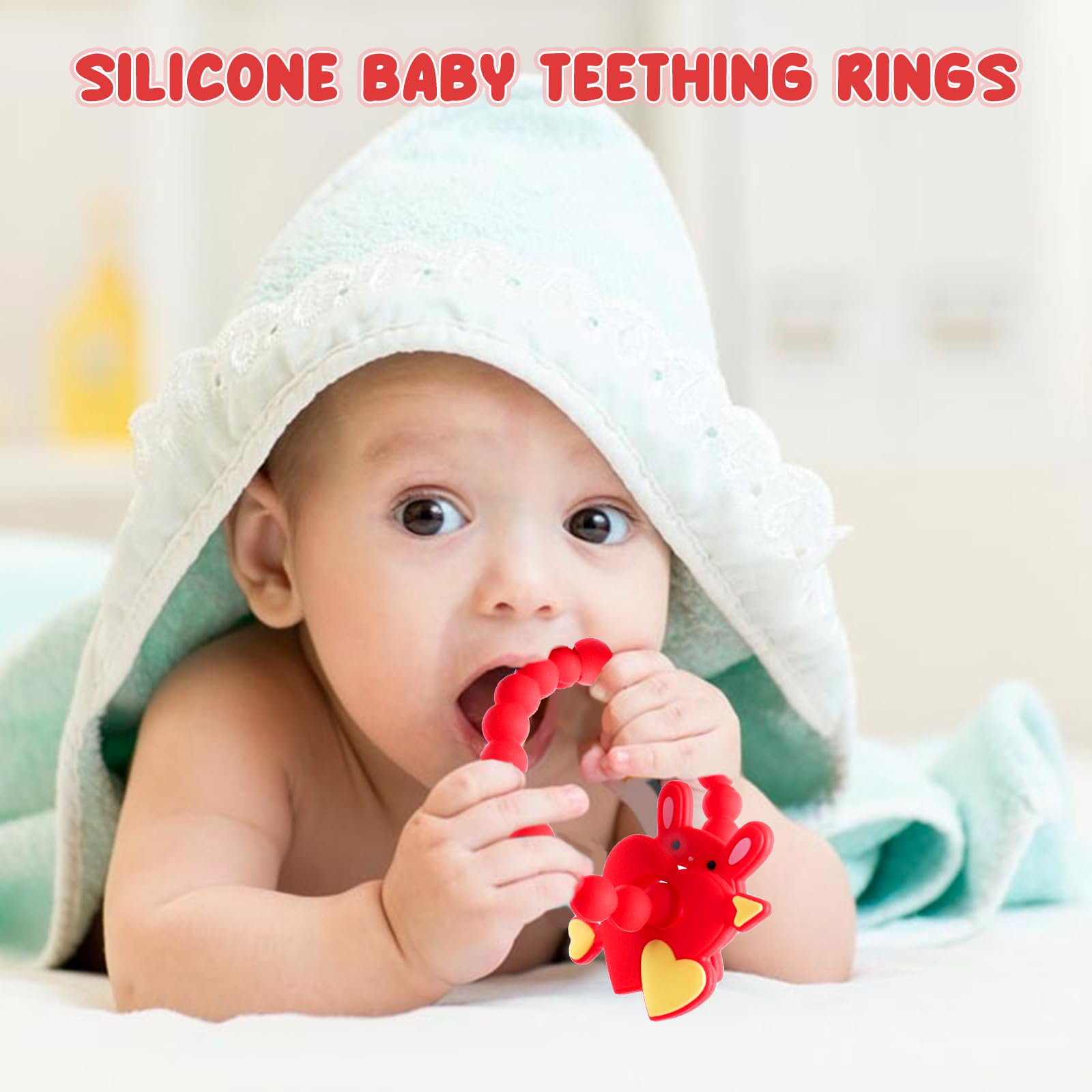 Valentine's Day Baby Teething Toys - Silicone Teethers for 0-6 Months, Easy-Grip Cupid & Heart Rabbit Design, Perfect for Valentine's Gifts & Soothing Sore Gums During Teething