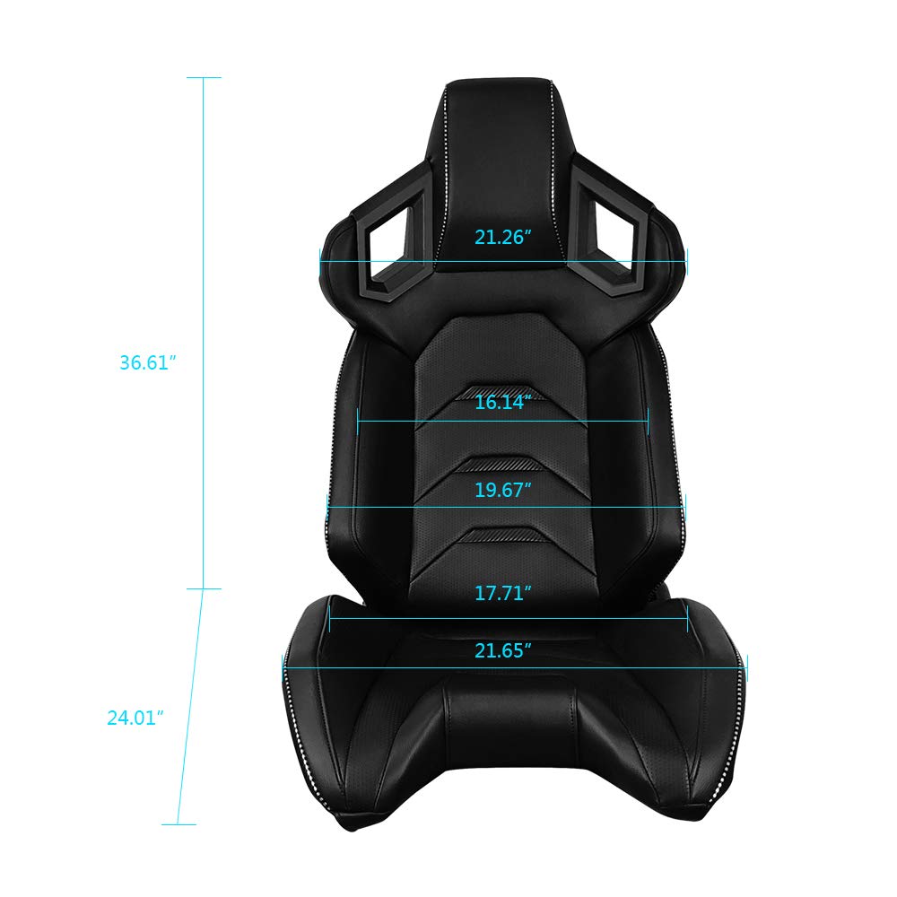 Freemotor802 Universal Racing Seat - Reclinable Sport Seat with Dual Lock Sliders, Adjustable PU & Carbon Fiber Fabric (Passenger Side, Black) - Perfect for Car Enthusiasts & Racing Simulation Setups