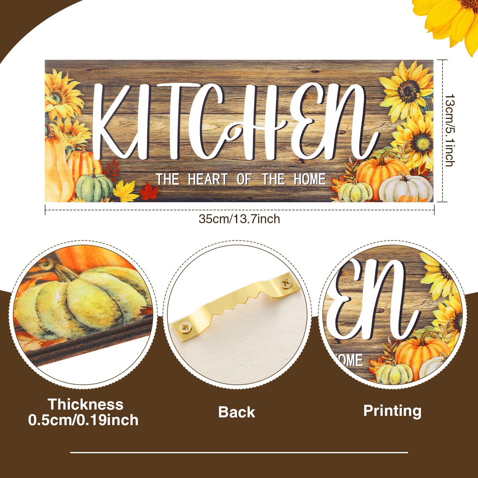 3-Piece Rustic Farmhouse Kitchen Wall Decor Set - Wooden Thankful Grateful Blessed Signs with Maple Pumpkin & Sunflower Design - Fork and Spoon Hanging Art for Home - Light Brown Farmhouse Decor (Perfect for Thanksgiving, Fall Season & Farmhouse Style Kitchens)