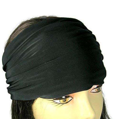 Wide Lycra Head Wrap - Stay in Place Black Chef Headband for Cooking & Biking - Adjustable Sweatband for Sports, Workouts & Outdoor Activities - Custom Sizes Available