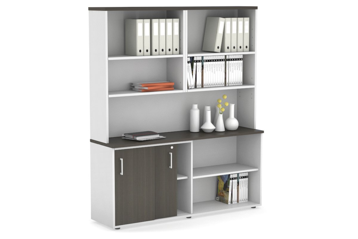 Modern 2-Door Sliding Credenza with Open Storage Hutch - Stylish Home Office & Living Room Furniture for Organization & Display